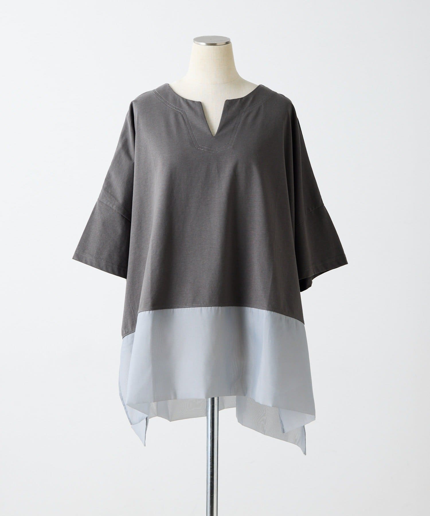 ear PAPILLONNER(イア パピヨネ) 《透け感/体型カバー/リラックス》裾シアーTシャツ26【SUM1 STYLE(スミスタイル)】