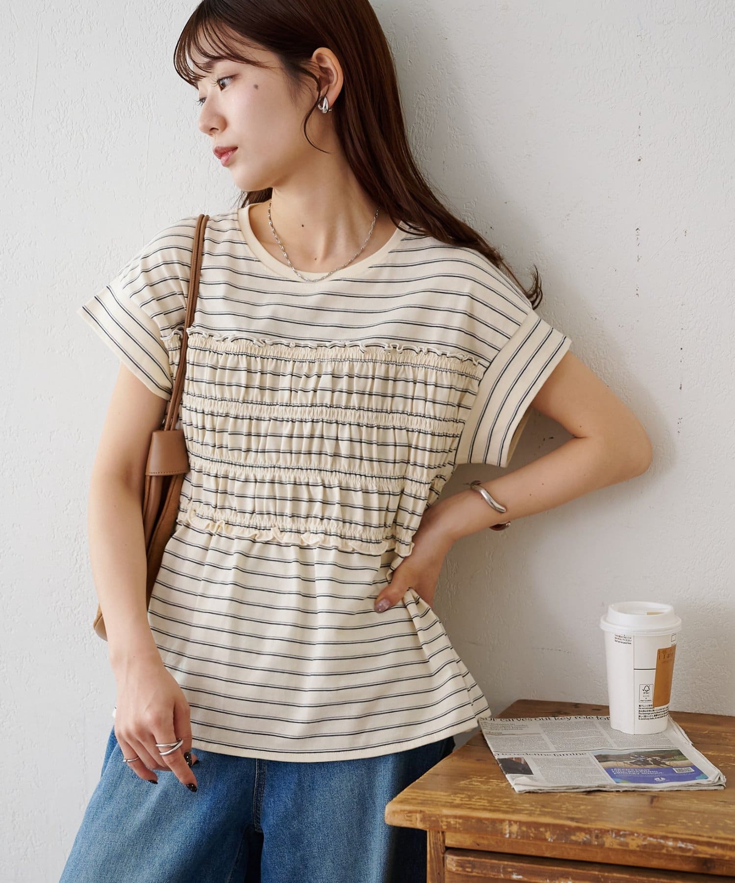 DISCOAT(ディスコート) ボーダーシャーリングTシャツ