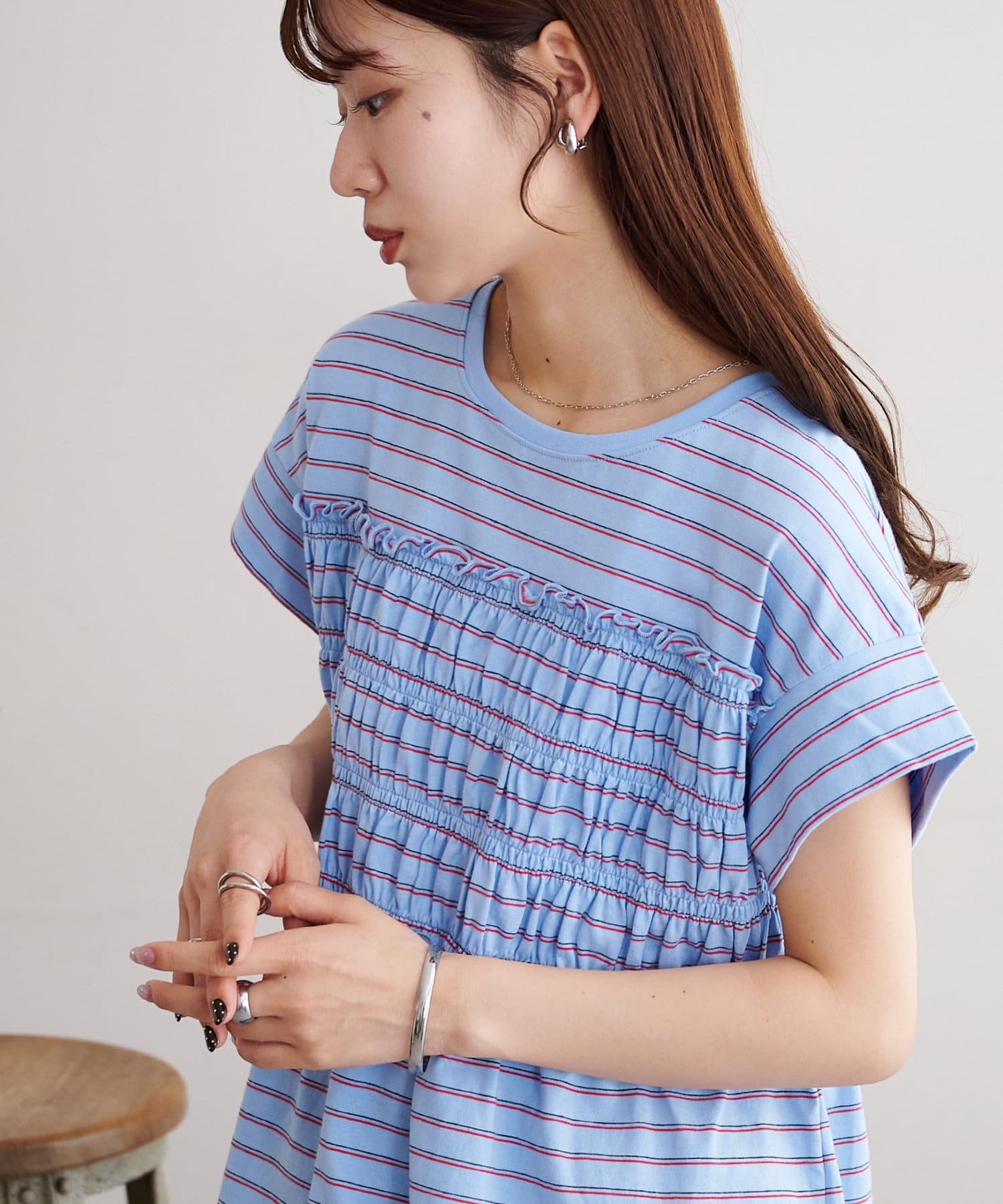 DISCOAT(ディスコート) ボーダーシャーリングTシャツ