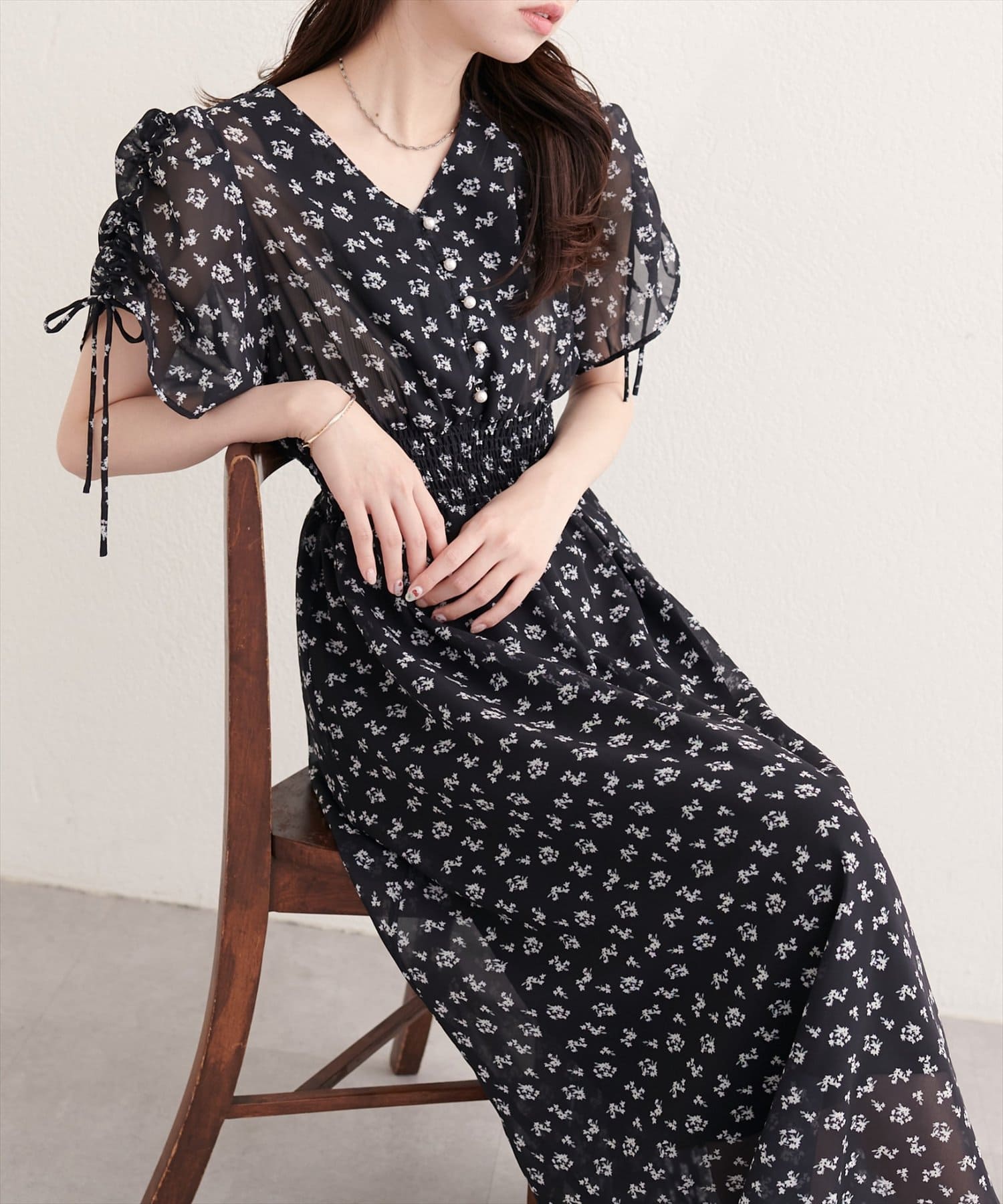 natural couture(ナチュラルクチュール) ドロストデザインフレアワンピース