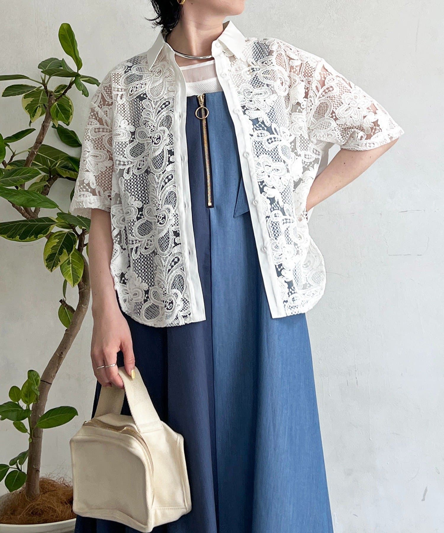 un dix cors(アンディコール) レースステッチングシャツ