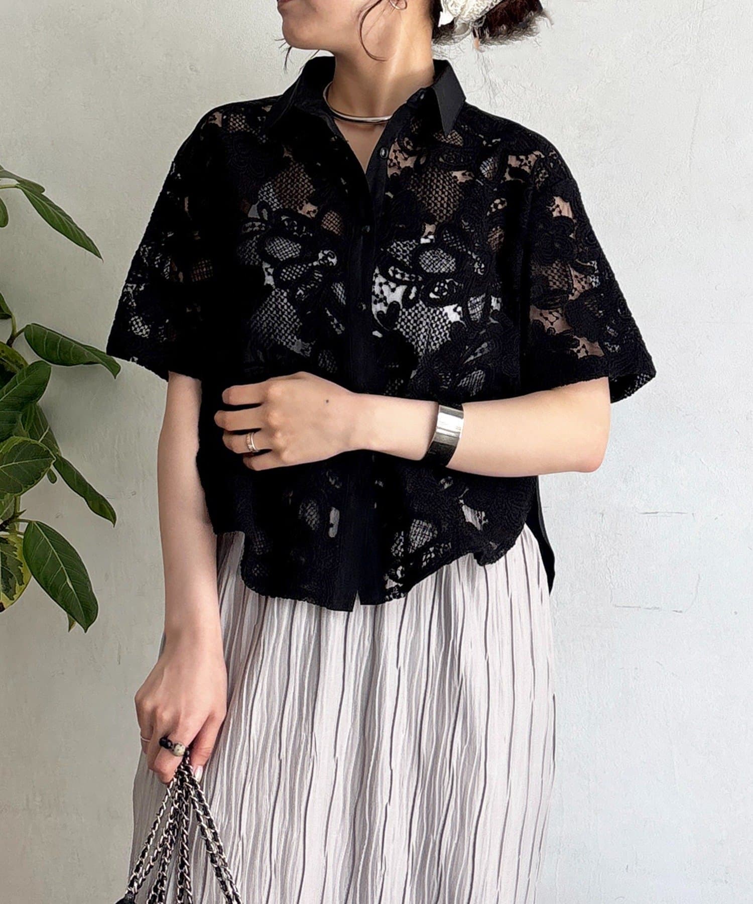 un dix cors(アンディコール) レースステッチングシャツ