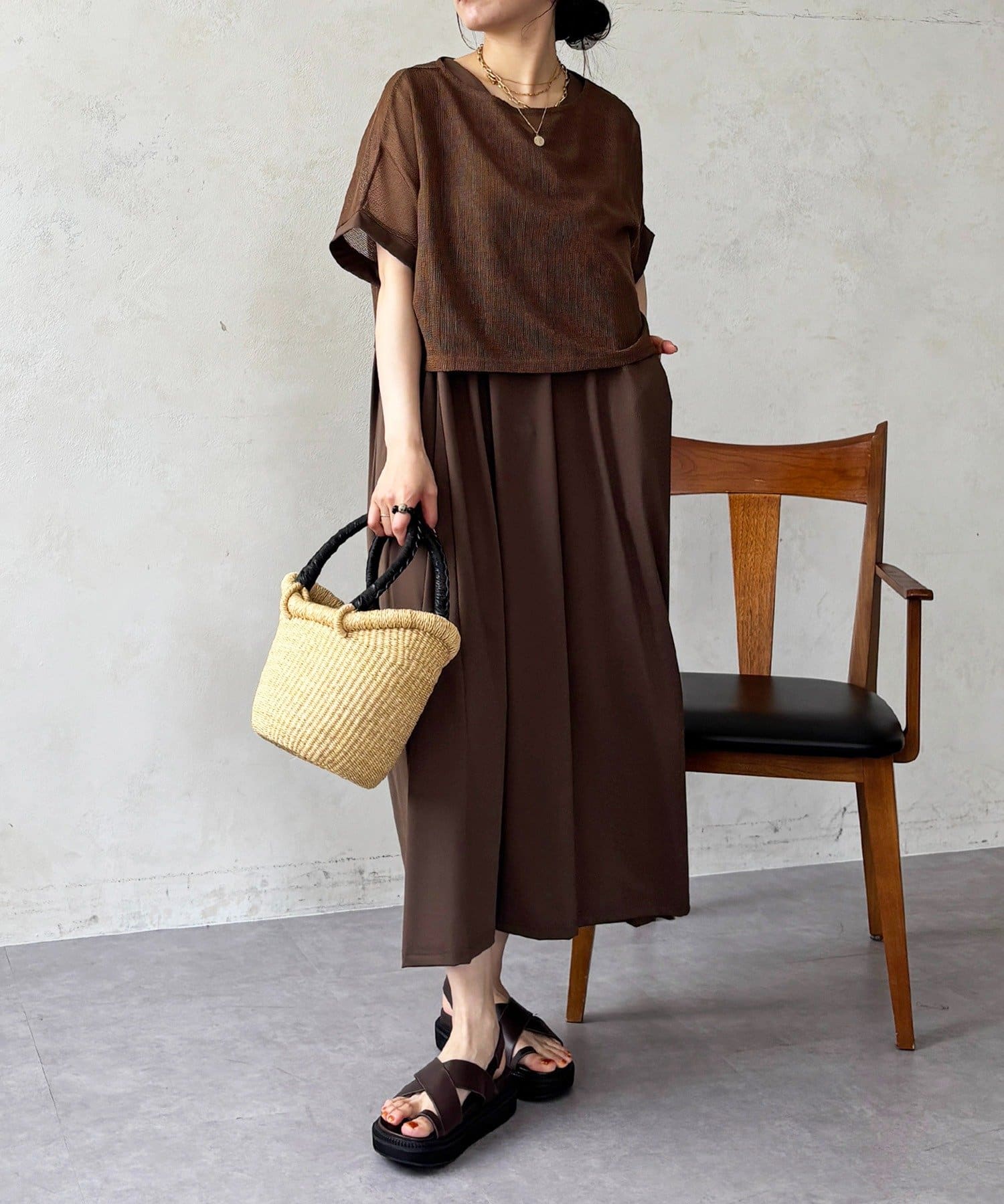 un dix cors(アンディコール) メッシュプルオーバー×ショルダータックワンピース