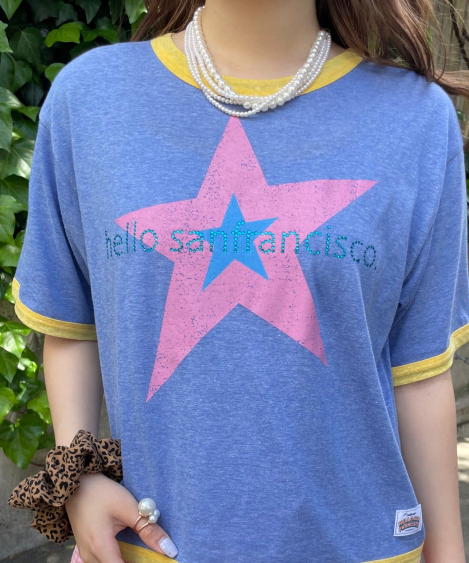 CIAOPANIC TYPY(チャオパニックティピー) 【HELLO.SANFRANCISCO/ハローサンフランシスコ】ラインストーンプリントリンガーTEE