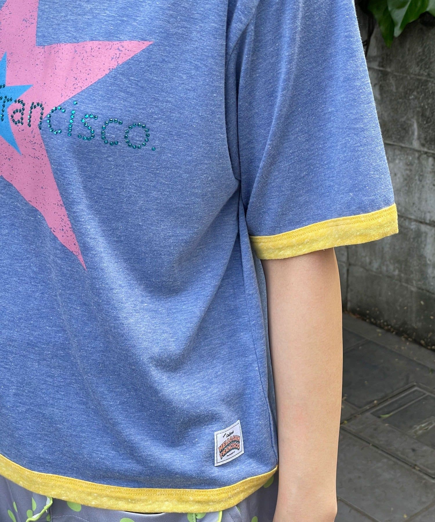 CIAOPANIC(チャオパニック) 【HELLO.SANFRANCISCO/ハローサンフランシスコ】ラインストーンプリントリンガーTEE