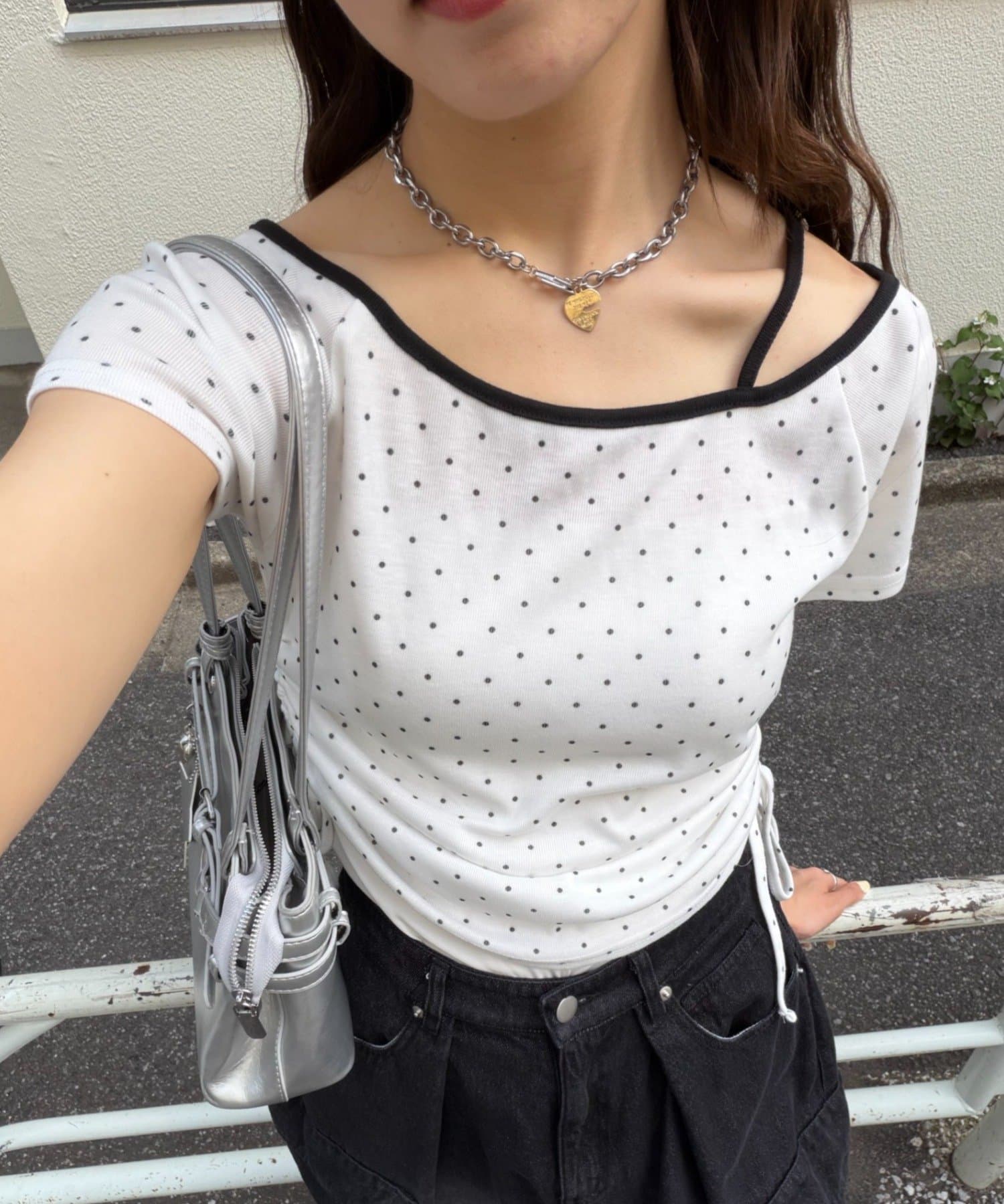 w closet(ダブルクローゼット) ワンショルドロストT