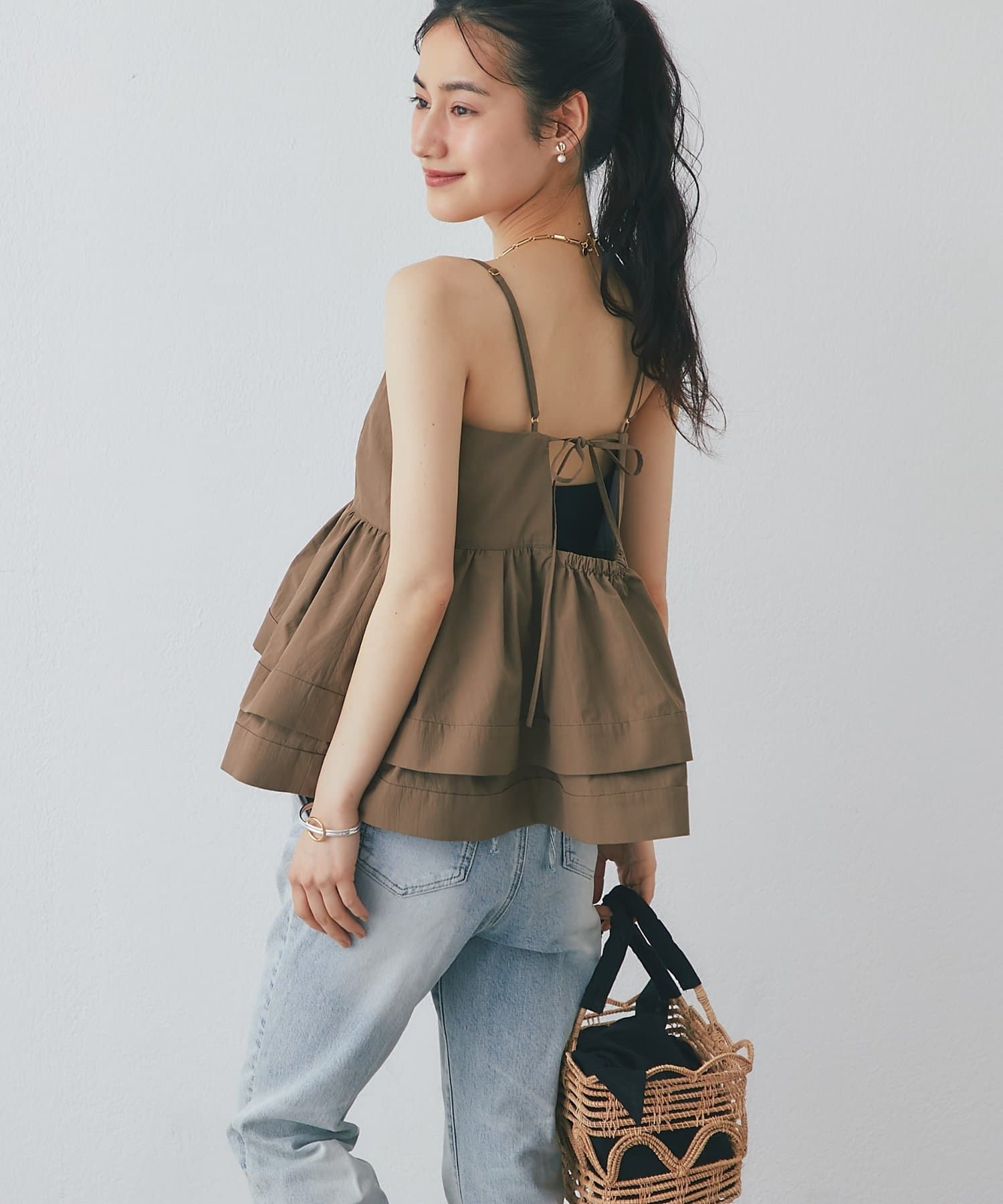 La boutique BonBon(ラブティックボンボン) コットンナイロンペプラムキャミ