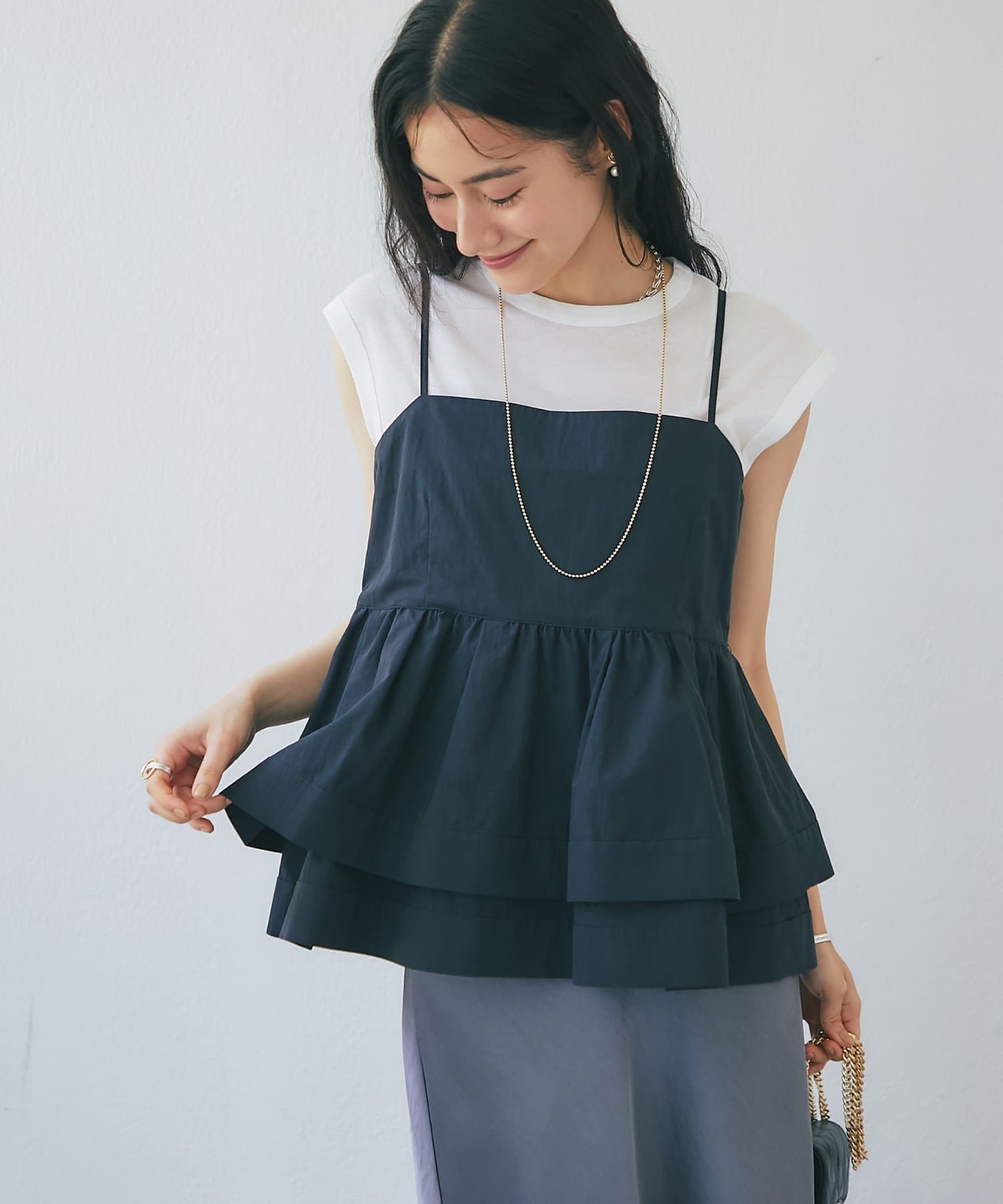 La boutique BonBon(ラブティックボンボン) コットンナイロンペプラムキャミ