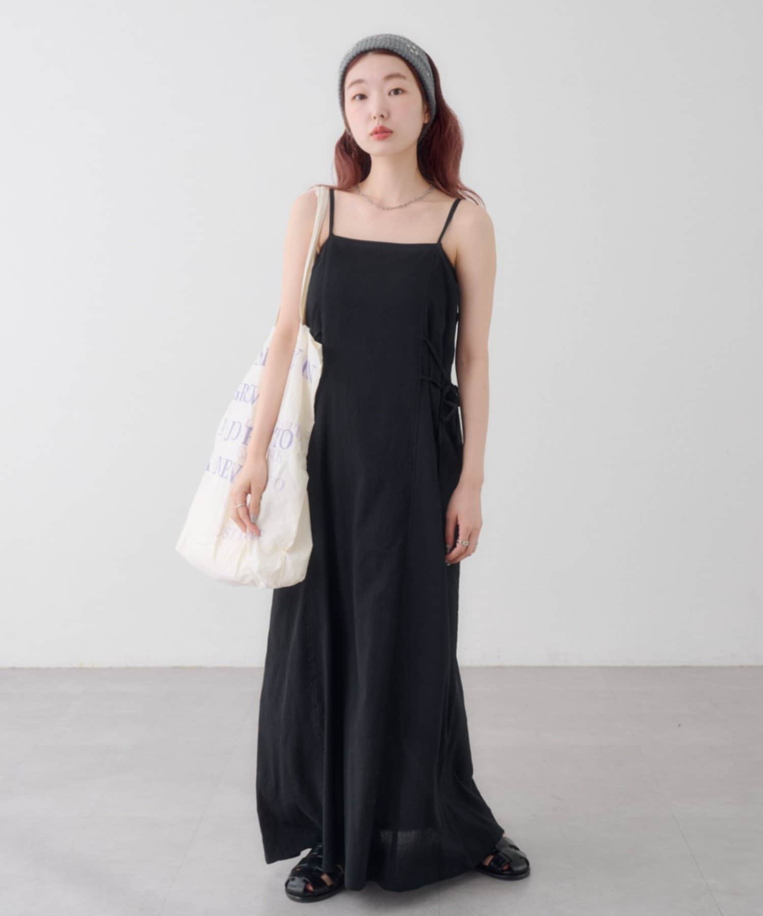 Kastane(カスタネ) 【5.6(水)0:00発売/WEB先行/2サイズ展開/無地&チェック/WEB限定カラー】サイドリボンキャミワンピース