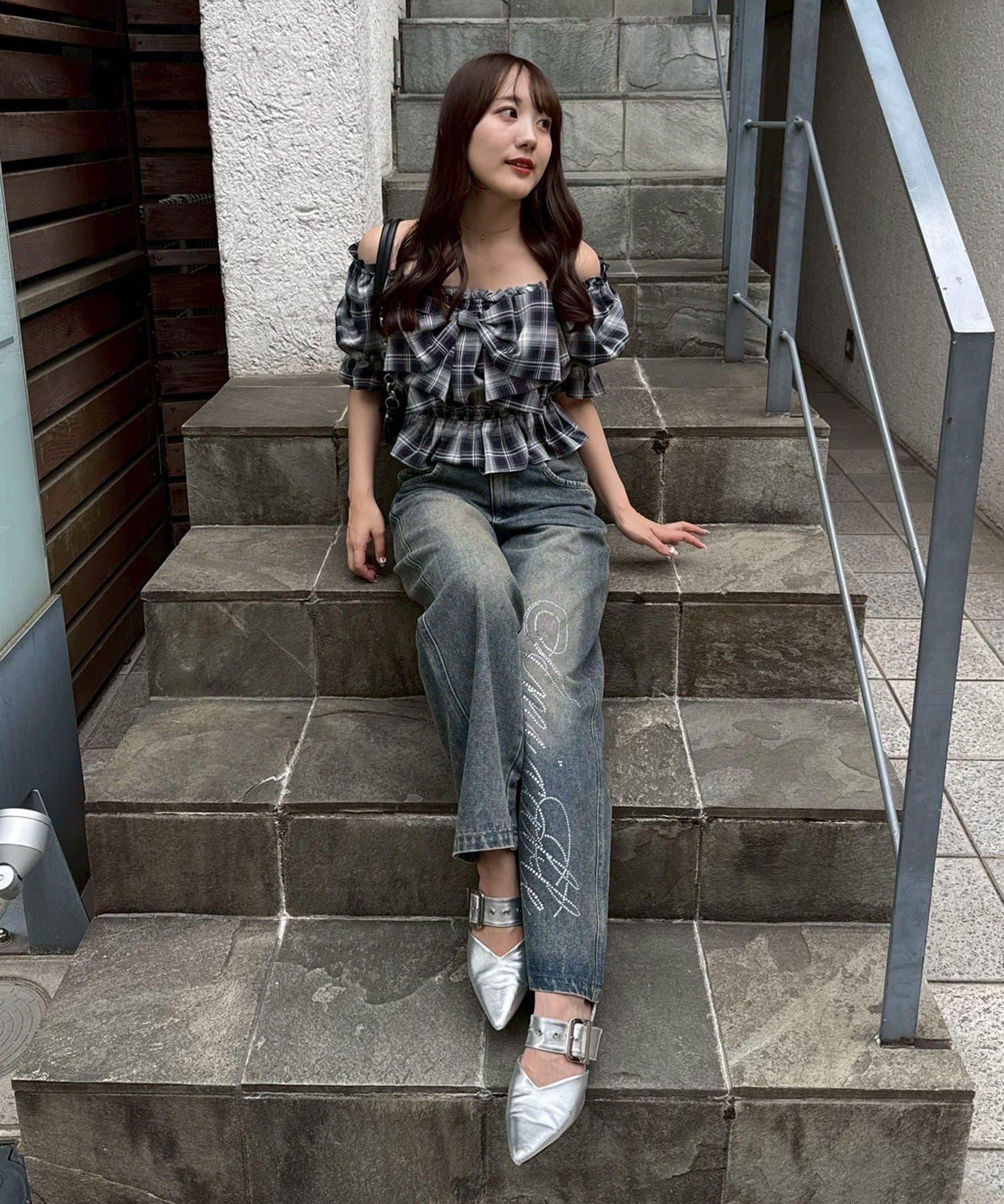 NICE CLAUP / OLIVE des OLIVE OUTLET(ナイスクラップ  / オリーブ デ オリーブ アウトレット) 【continuer】プリーツリボン付半袖ブラウス