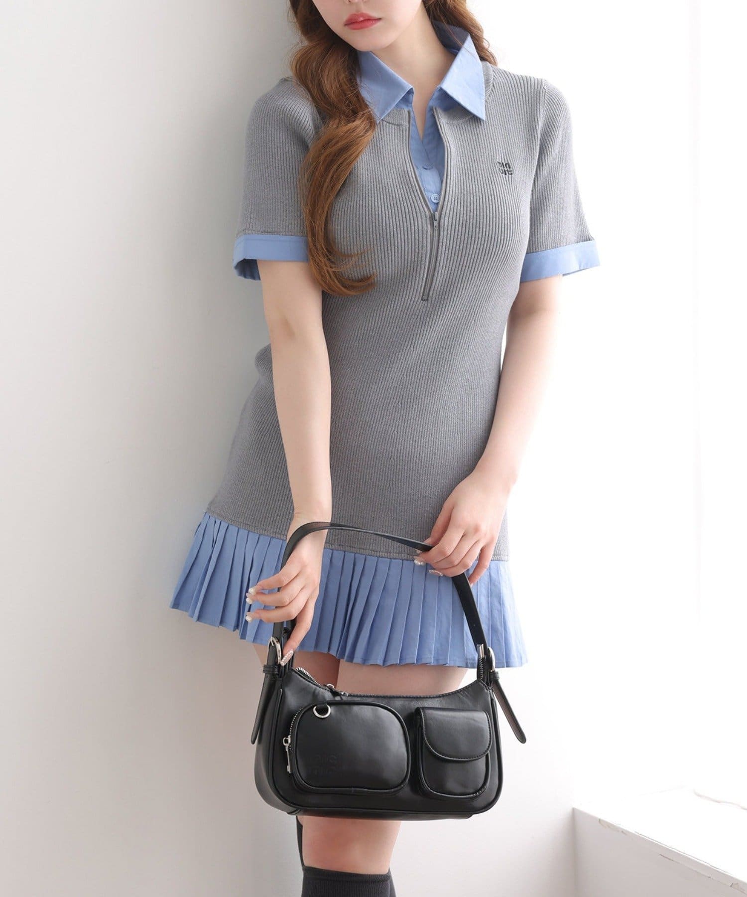 NICE CLAUP / OLIVE des OLIVE OUTLET(ナイスクラップ  / オリーブ デ オリーブ アウトレット) 【one after another】ドッキングプリーツ半袖ワンピ