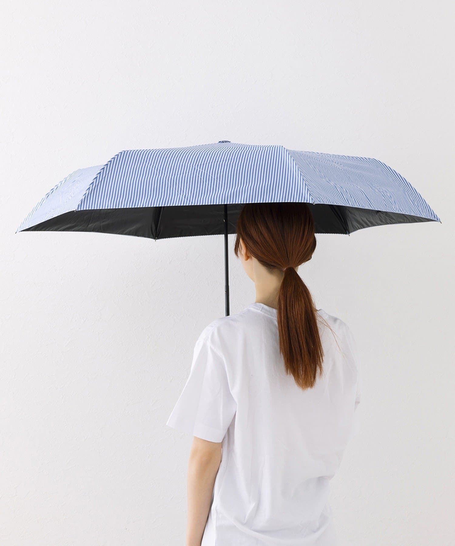 3COINS(スリーコインズ) 晴雨兼用折傘ストライプ柄