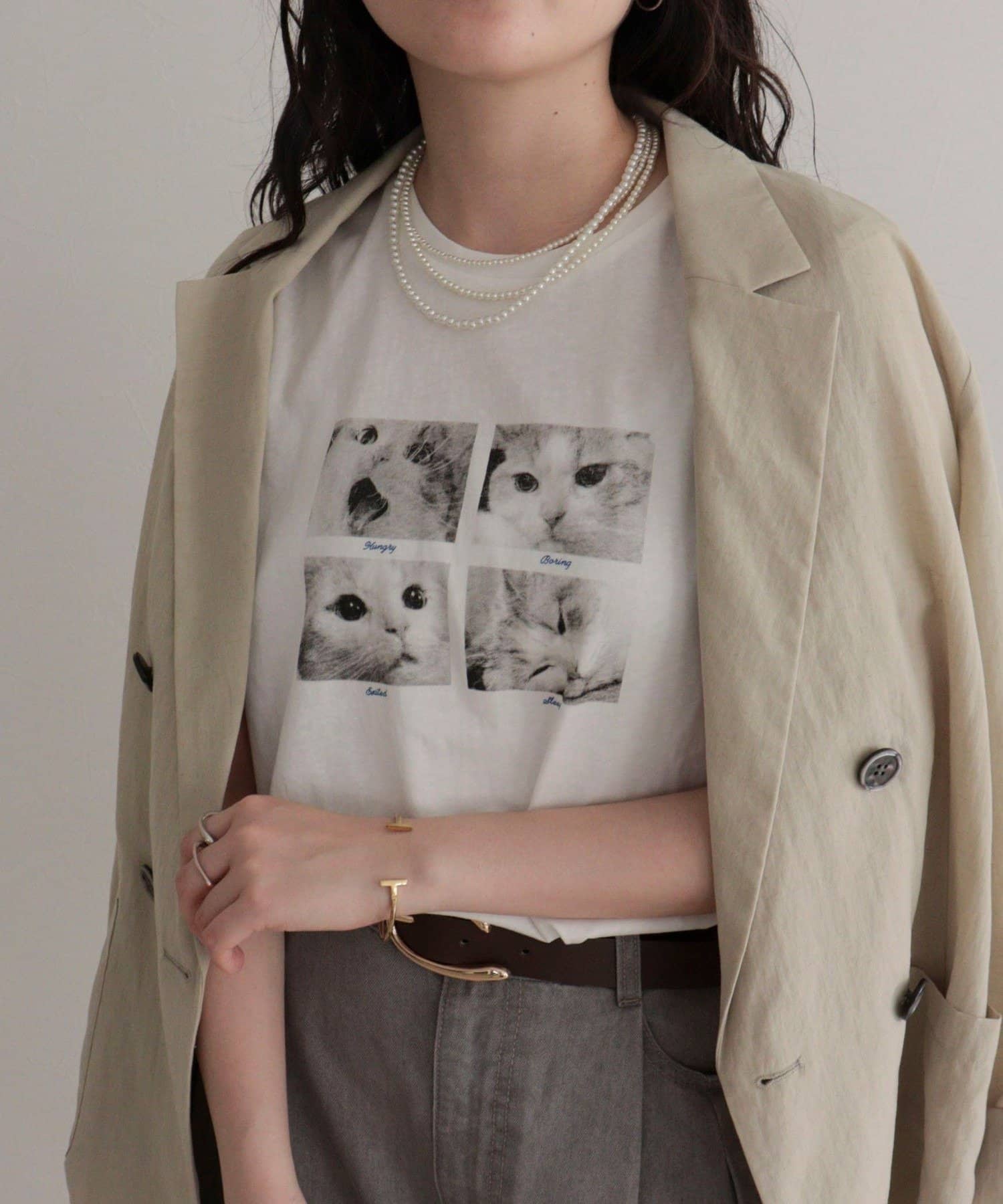 FREDY & GLOSTER(フレディ アンド グロスター) 刺しゅう入りCAT PHOTO Tシャツ