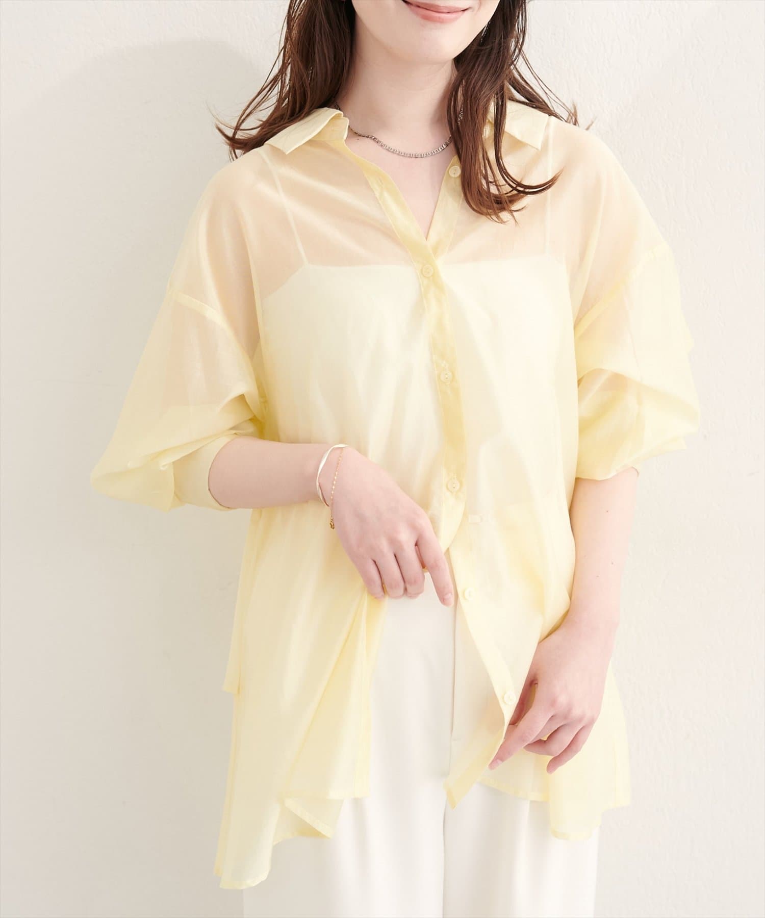 natural couture(ナチュラルクチュール) 【sherbet line】接触冷感バックフリルシアーシャツ