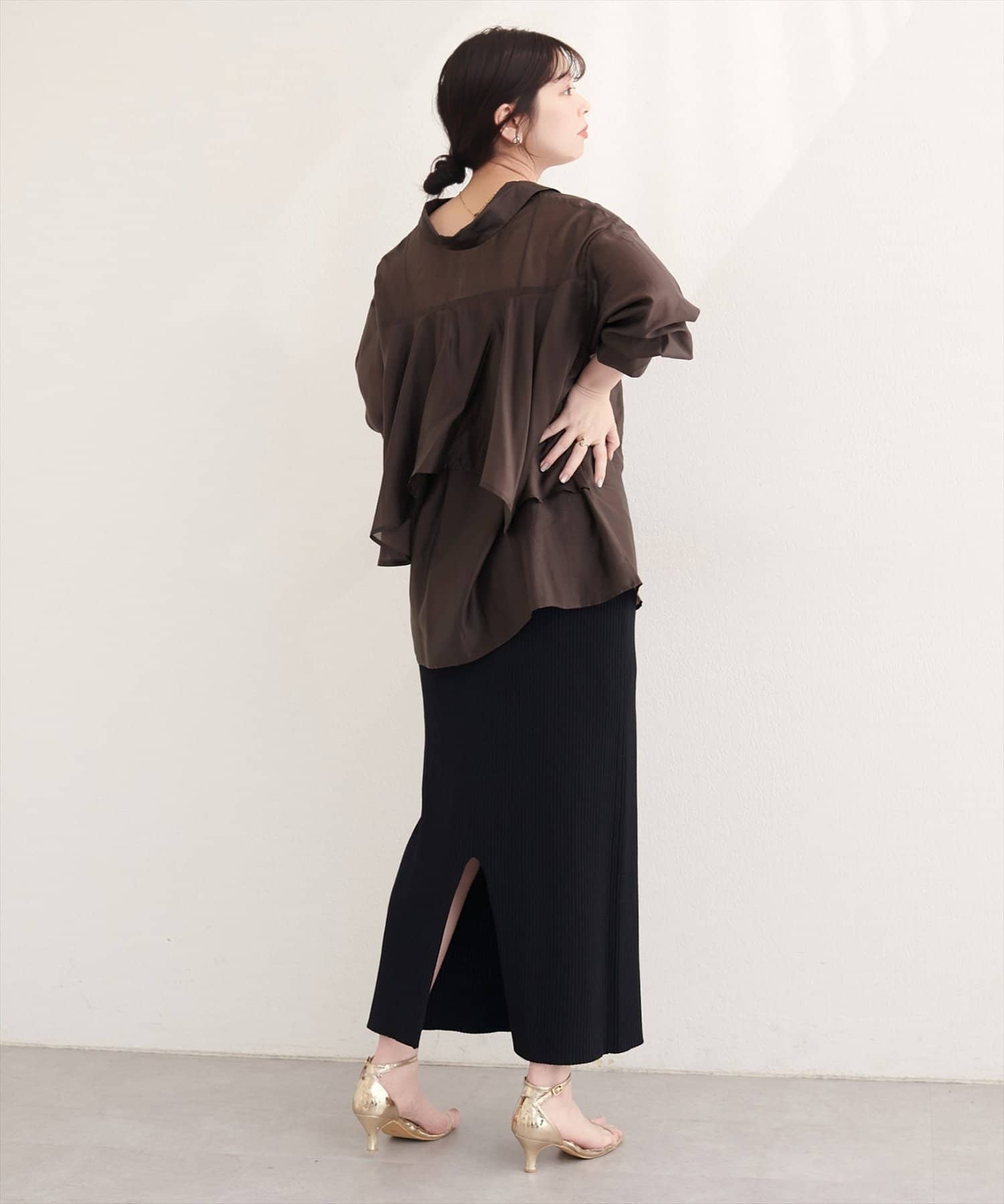 natural couture(ナチュラルクチュール) 【sherbet line】接触冷感バックフリルシアーシャツ