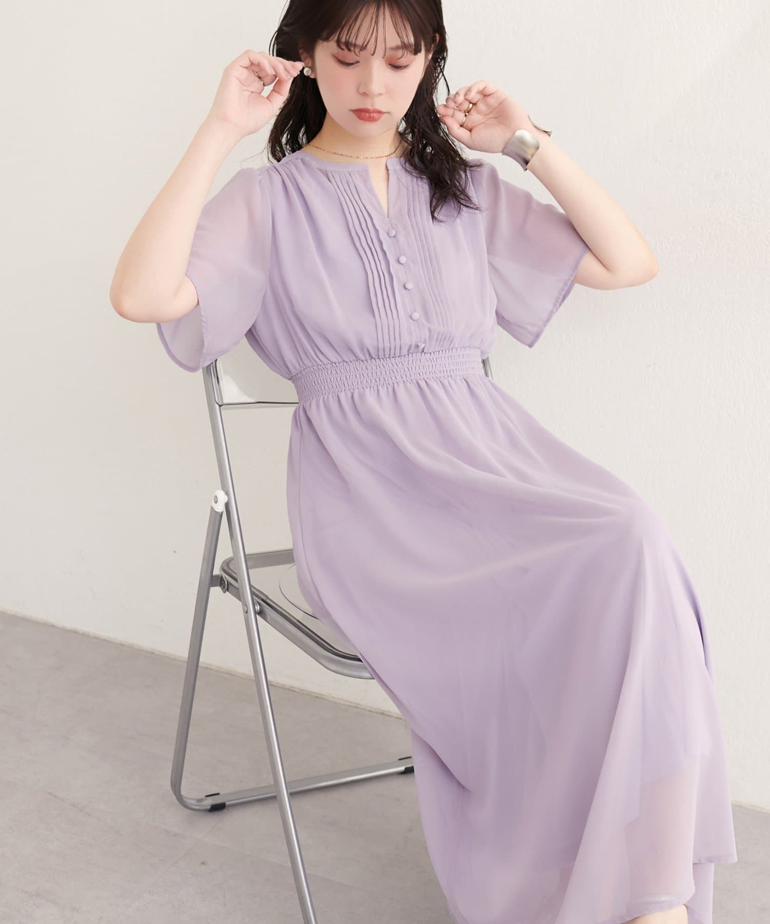 natural couture(ナチュラルクチュール) ピンタックフレア袖ワンピース
