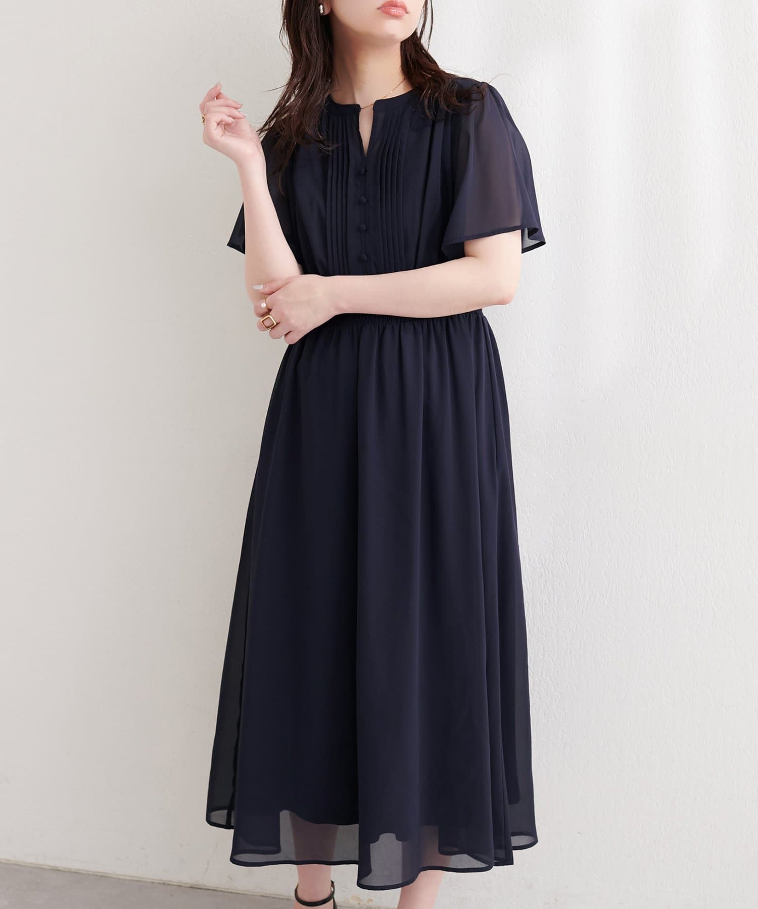 natural couture(ナチュラルクチュール) ピンタックフレア袖ワンピース