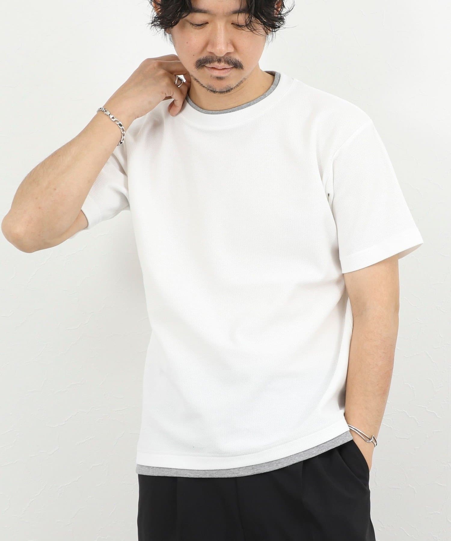 NOLLEY'S(ノーリーズ) ケーブルニットダブルカラーTee 26SS