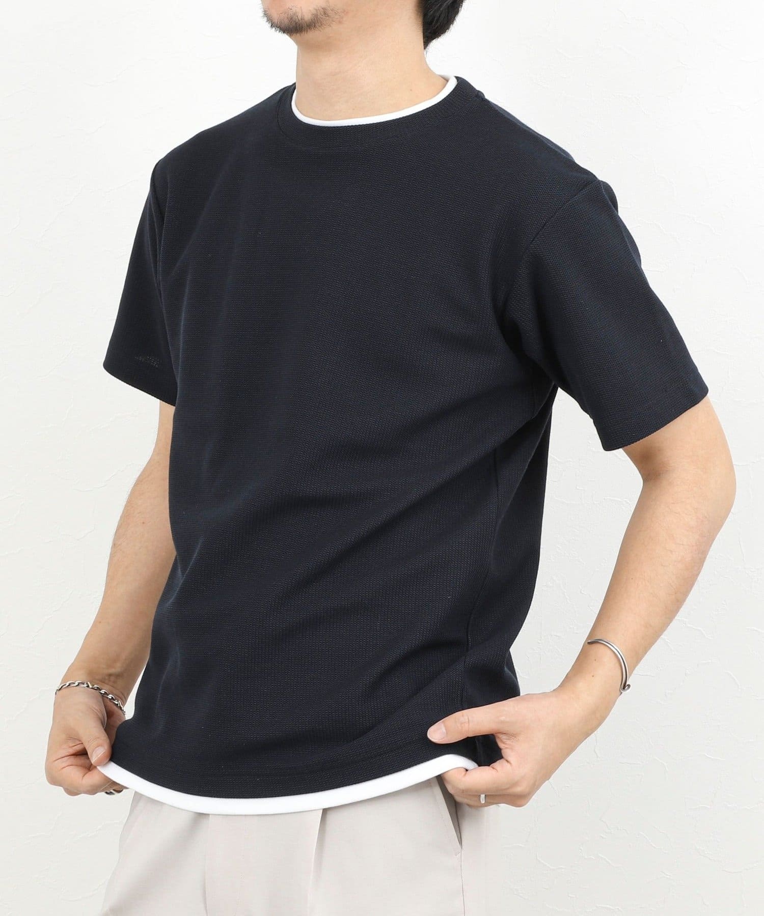NOLLEY'S(ノーリーズ) ケーブルニットダブルカラーTee 26SS
