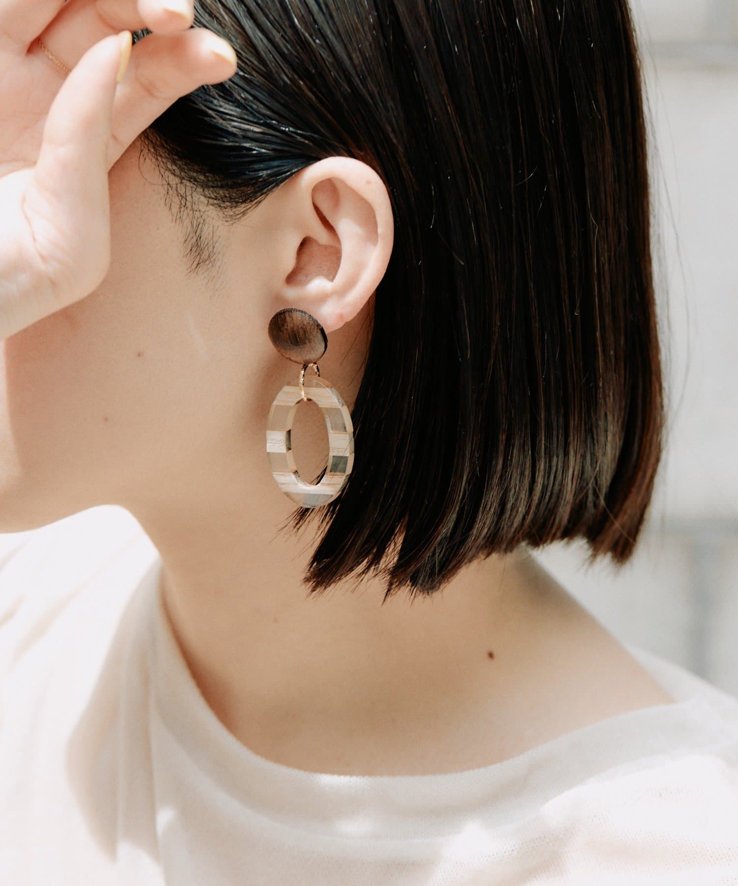 ear PAPILLONNER(イア パピヨネ) 《チタンポスト》縞々リングパーツピアス