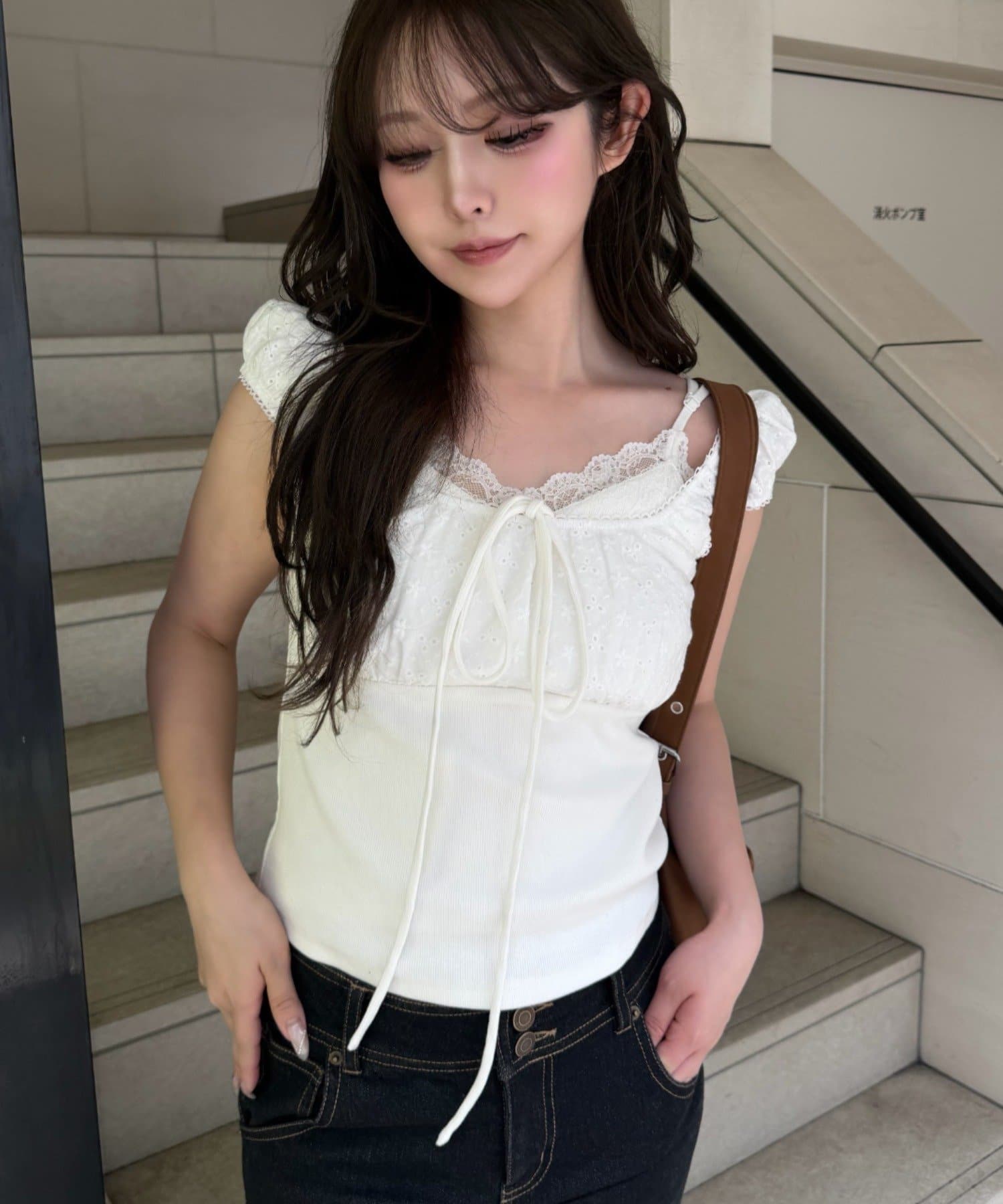 RAY CASSIN(レイカズン) 【チェック / レース】レース切替ホルターTシャツ