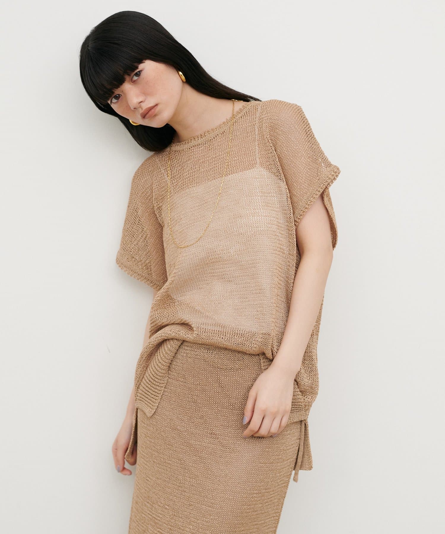 LARUTA(ラルータ) ギマ糸メッシュフレンチスリーブプルオーバー