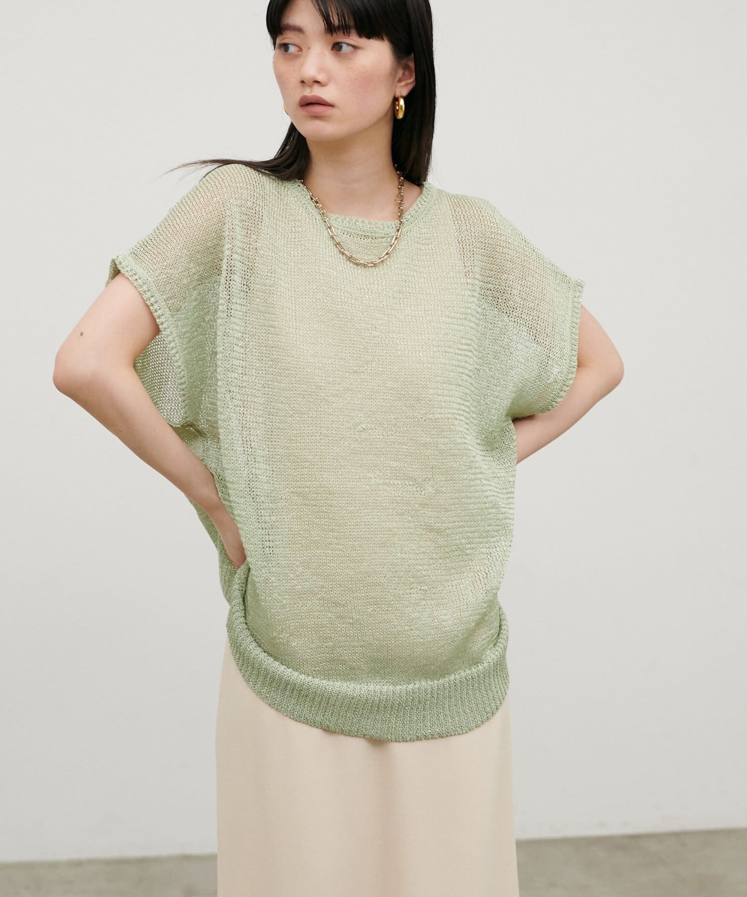 LARUTA(ラルータ) ギマ糸メッシュフレンチスリーブプルオーバー
