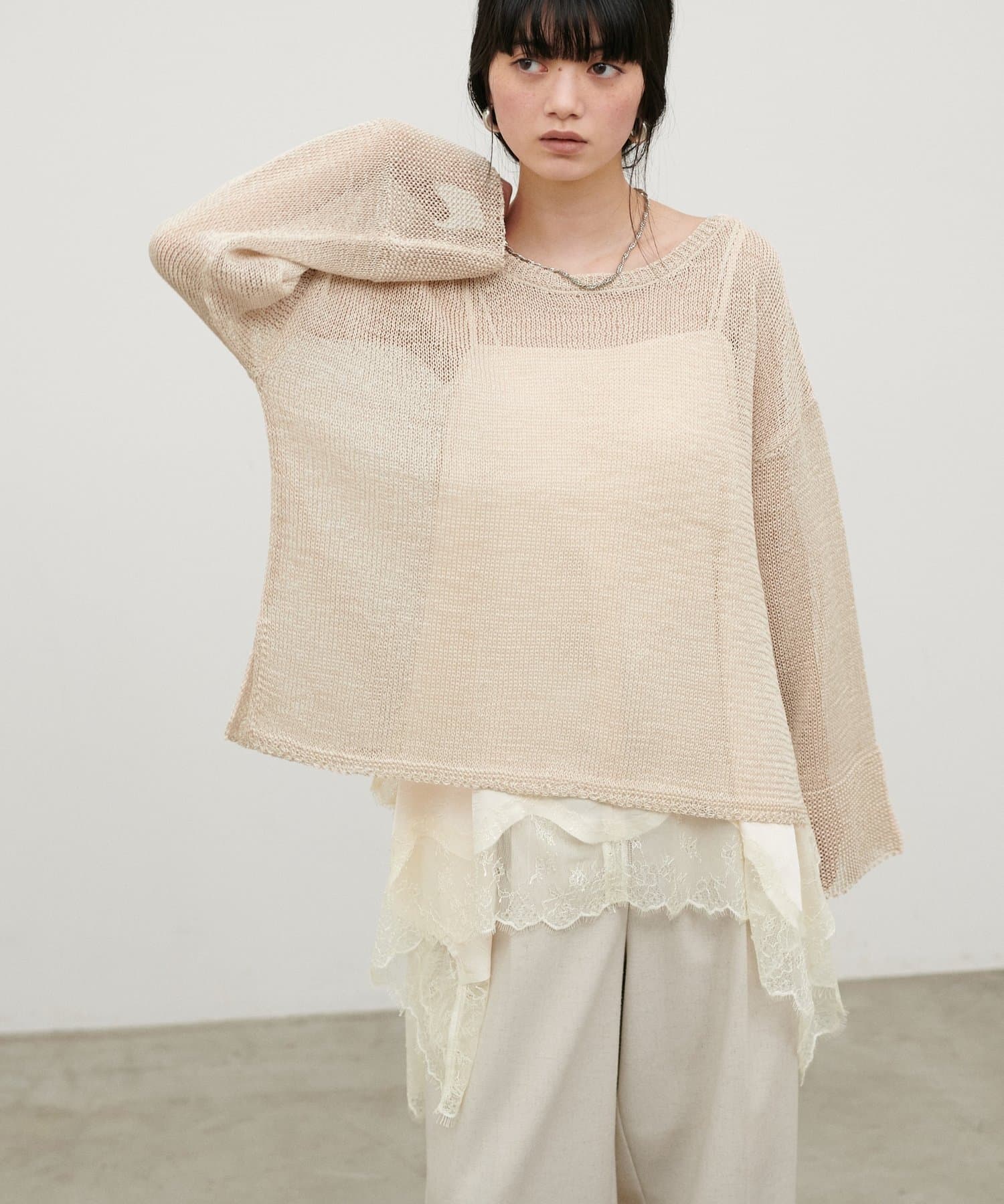 LARUTA(ラルータ) ギマ糸メッシュクルーネックプルオーバー