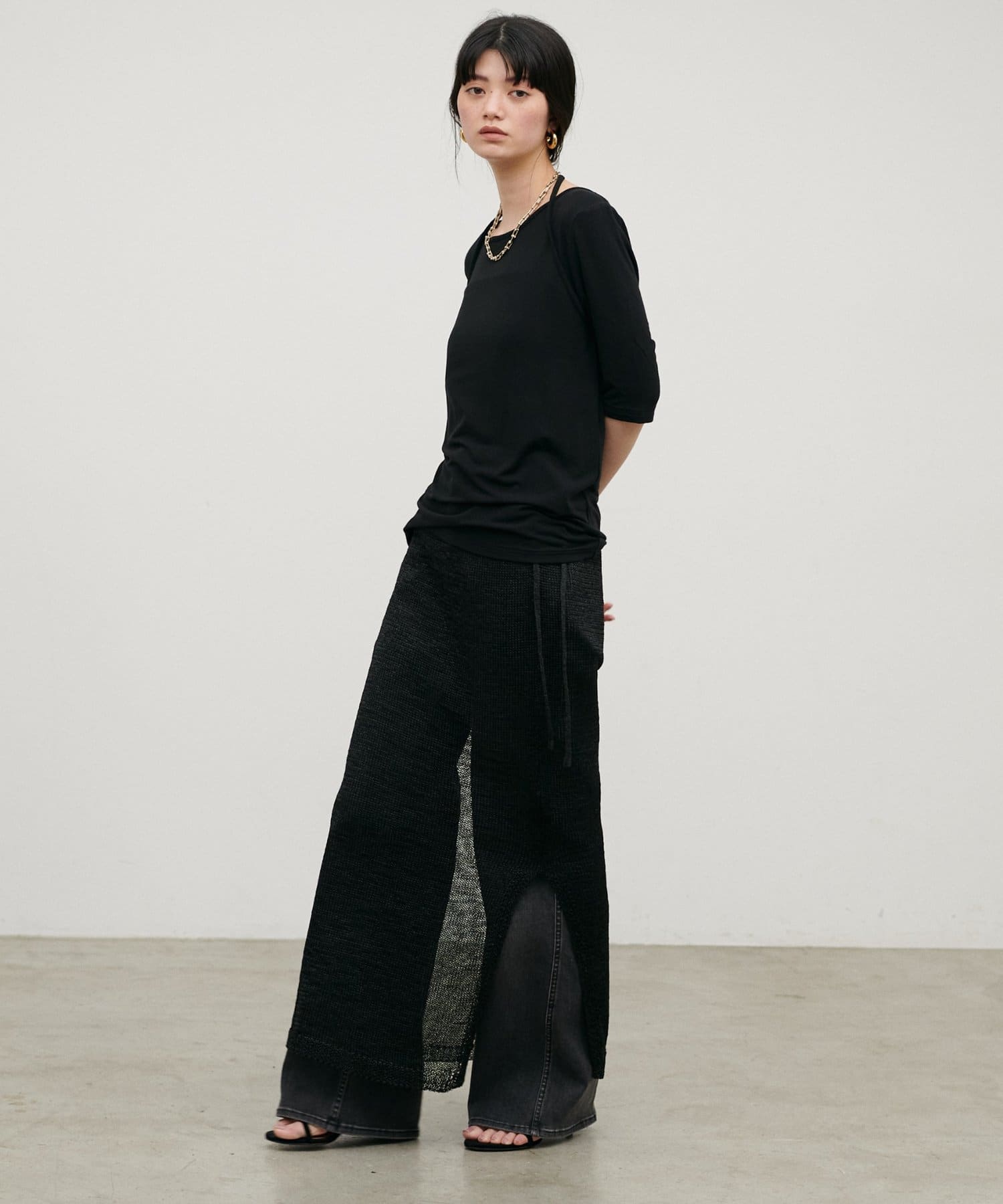 LARUTA(ラルータ) ギマ糸メッシュリボンニットスカート