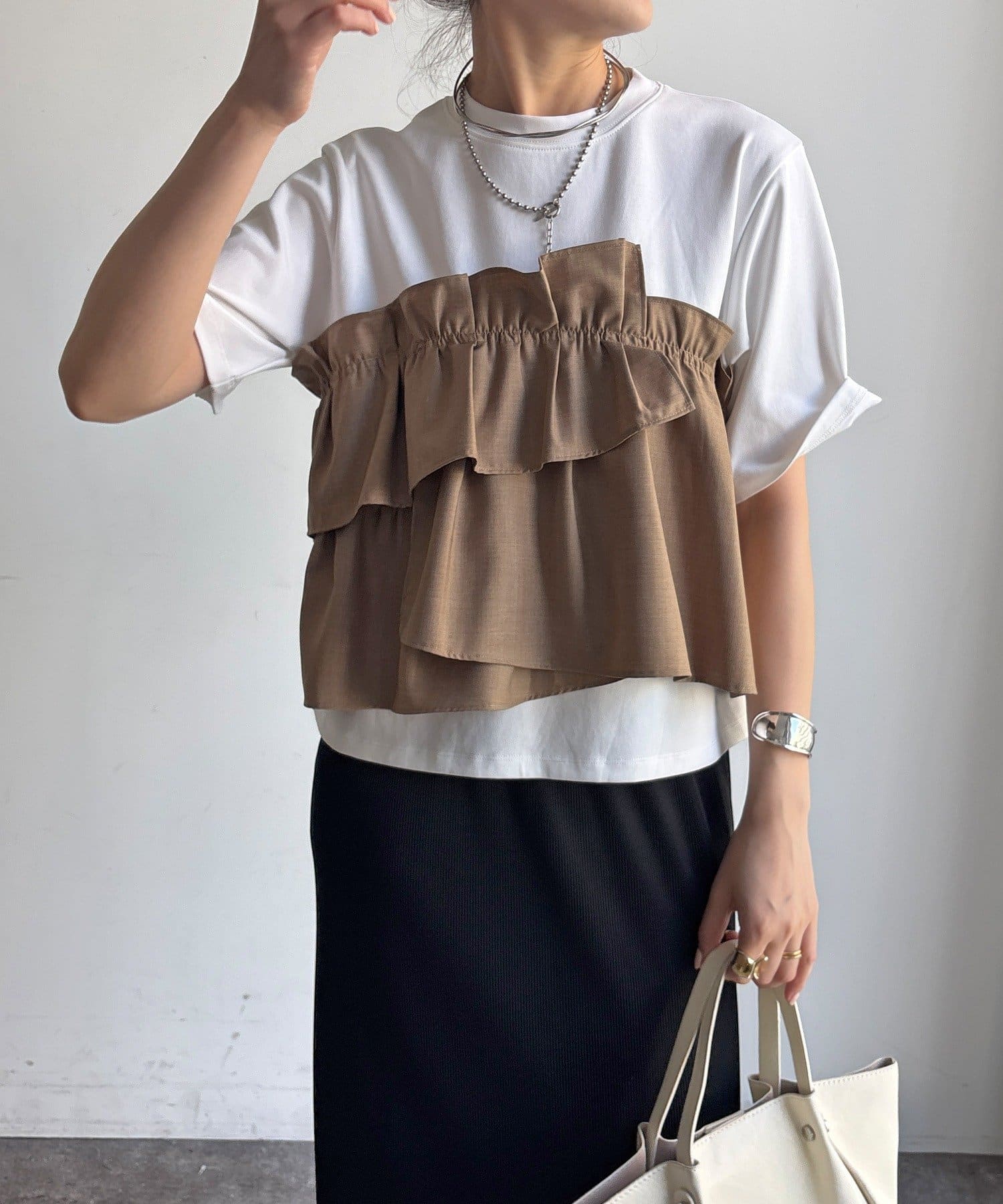DOUDOU(ドゥドゥ) 【WEB限定/セットアップ可能】フリルビスチェドッキングTEE