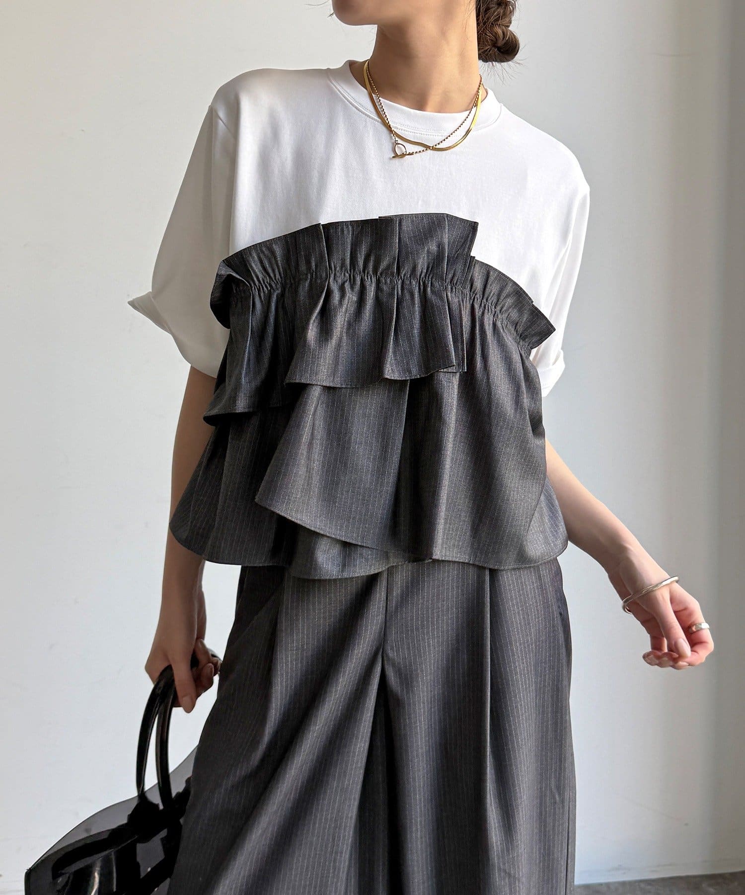 DOUDOU(ドゥドゥ) 【WEB限定/セットアップ可能】フリルビスチェドッキングTEE