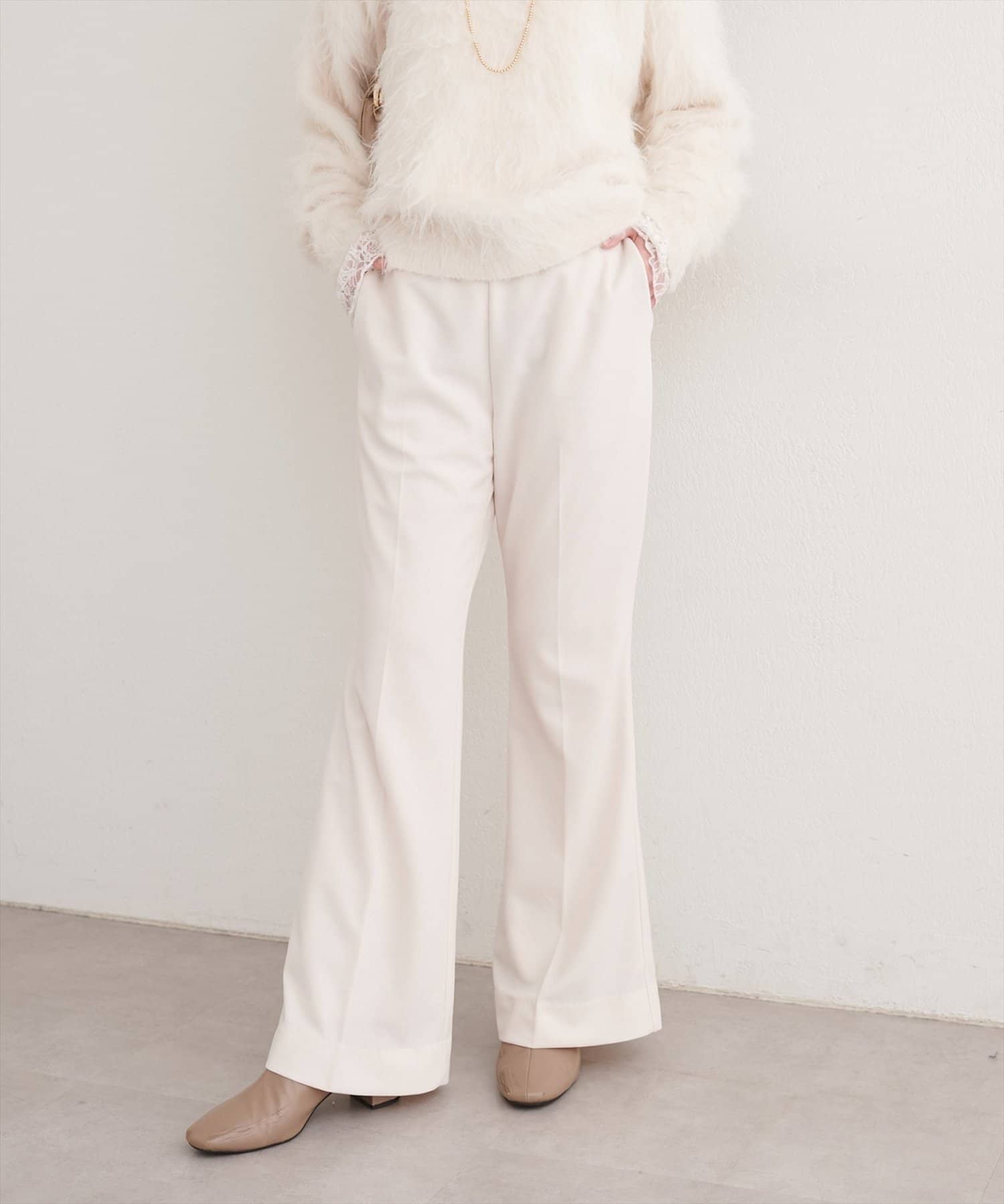 NICE CLAUP / OLIVE des OLIVE OUTLET(ナイスクラップ  / オリーブ デ オリーブ アウトレット) 【natural couture】カットジョーゼットストレッチフレアヘムパンツ