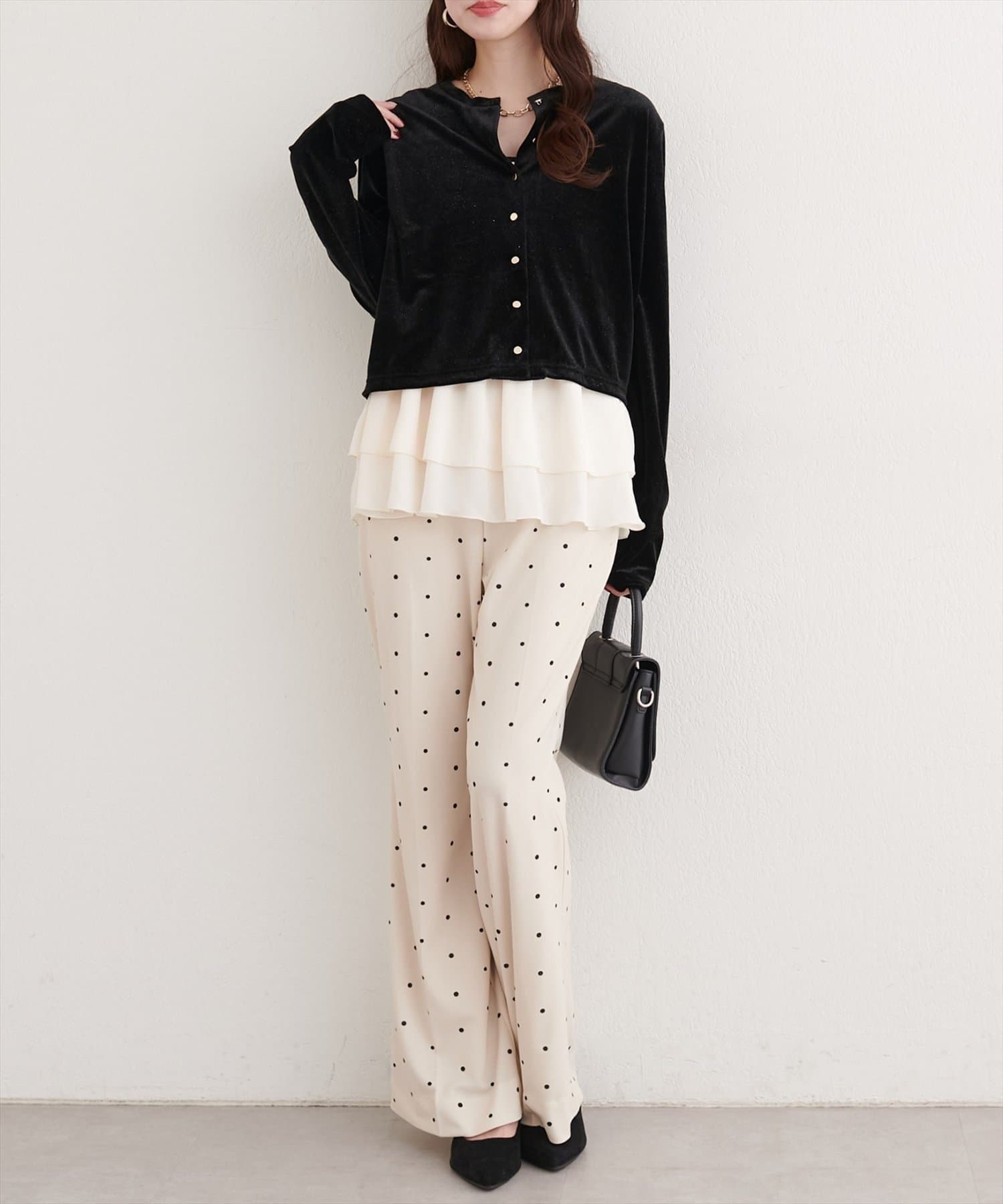 NICE CLAUP / OLIVE des OLIVE OUTLET(ナイスクラップ  / オリーブ デ オリーブ アウトレット) 【natural couture】カットジョーゼットストレッチフレアヘムパンツ