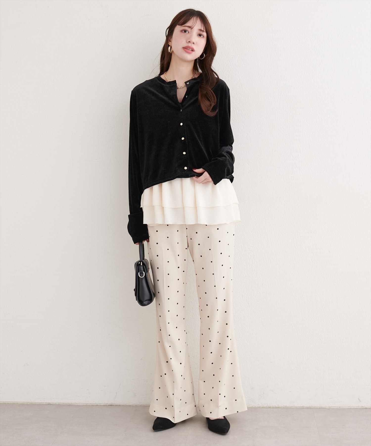NICE CLAUP / OLIVE des OLIVE OUTLET(ナイスクラップ  / オリーブ デ オリーブ アウトレット) 【natural couture】カットジョーゼットストレッチフレアヘムパンツ