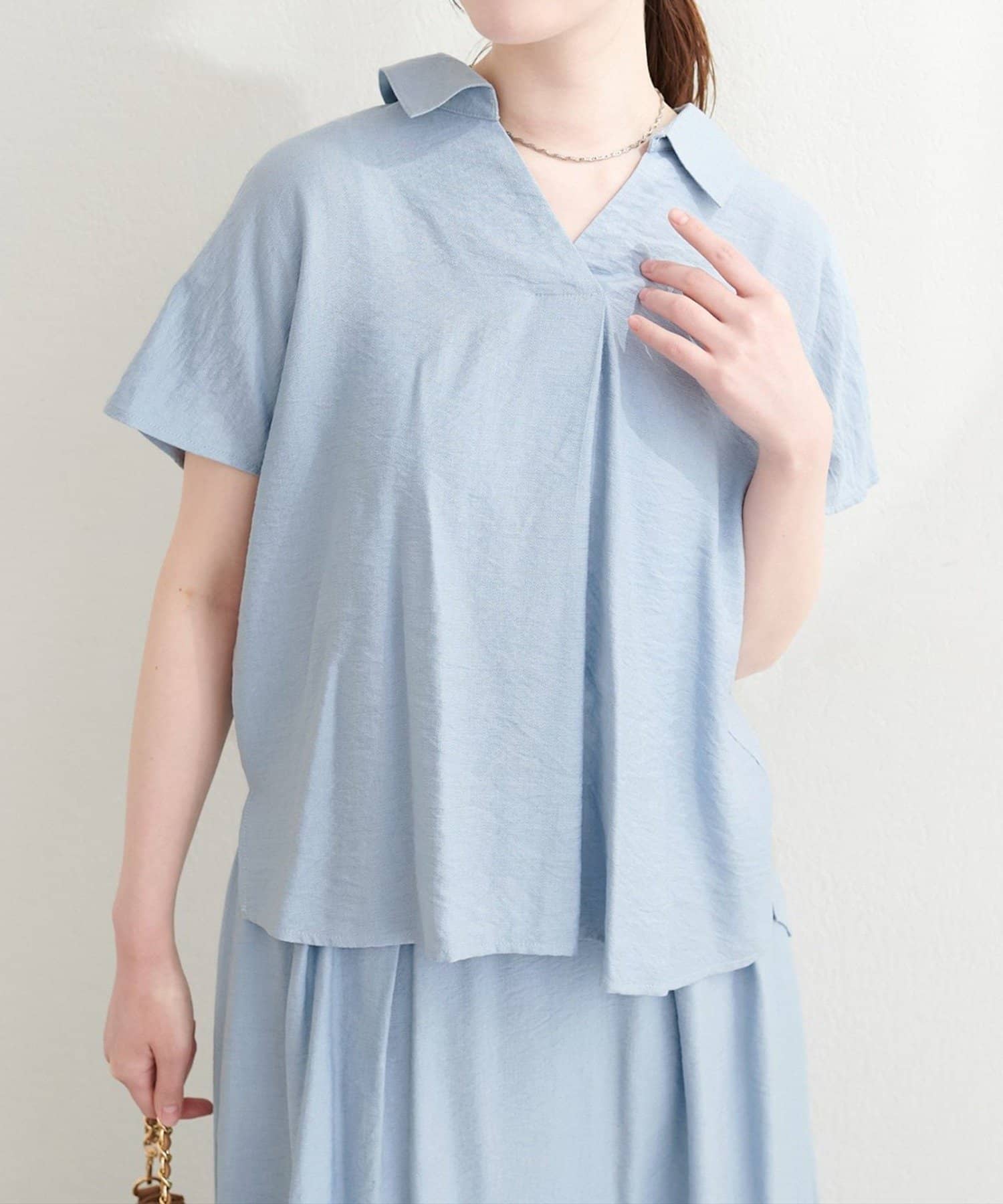 NICE CLAUP / OLIVE des OLIVE OUTLET(ナイスクラップ  / オリーブ デ オリーブ アウトレット) 【natural couture】涼しげスキッパーブラウス