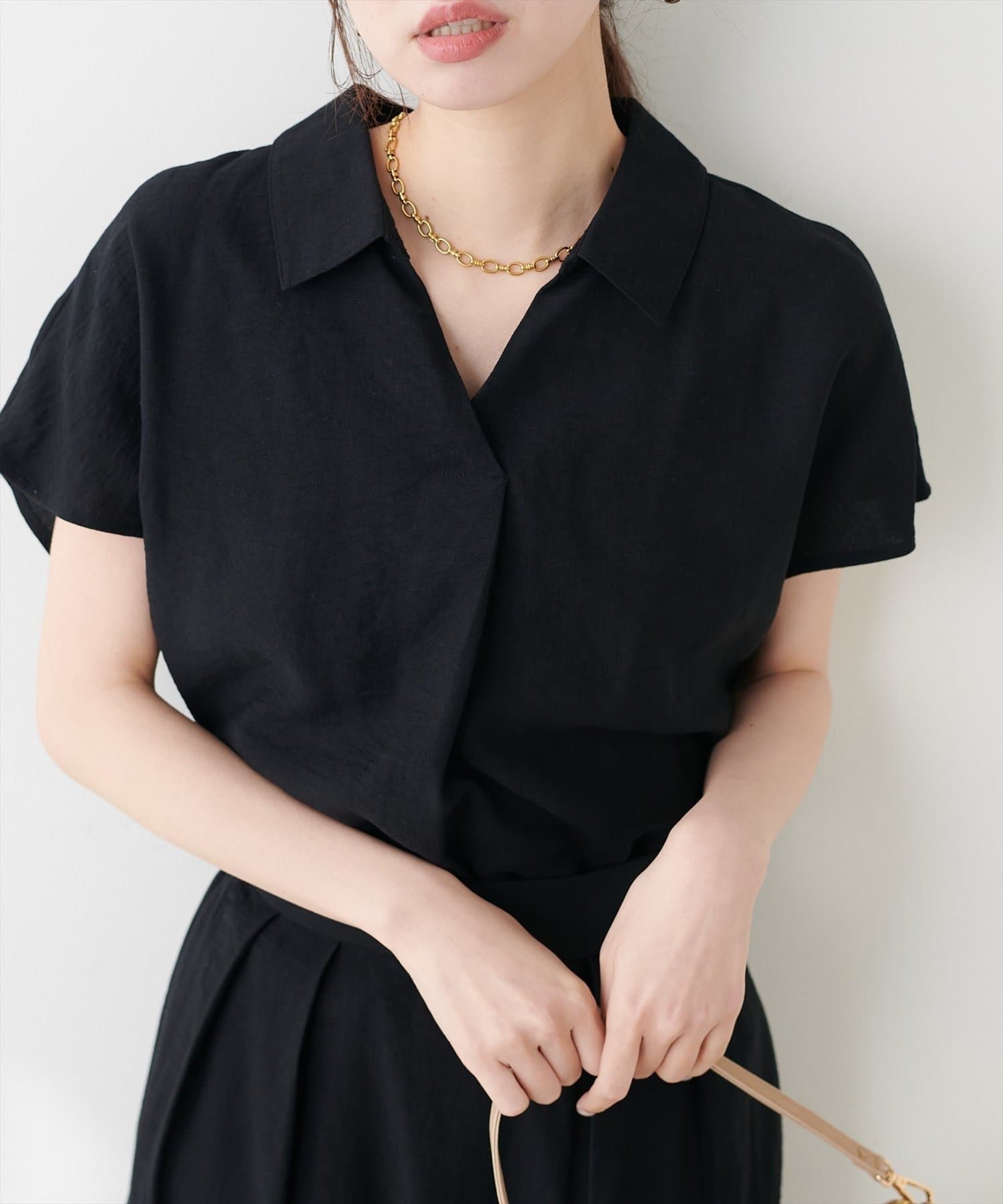NICE CLAUP / OLIVE des OLIVE OUTLET(ナイスクラップ  / オリーブ デ オリーブ アウトレット) 【natural couture】涼しげスキッパーブラウス