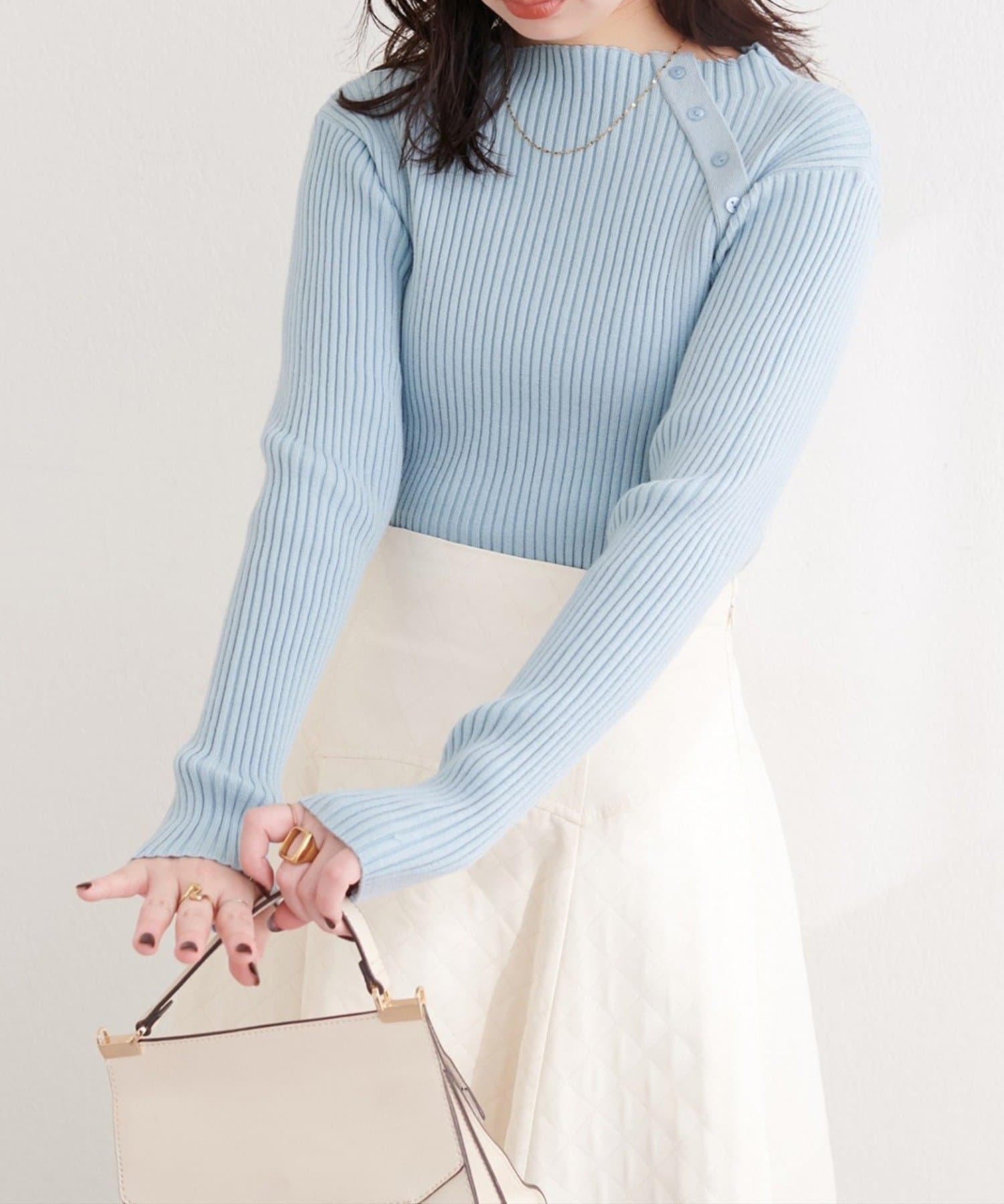 NICE CLAUP / OLIVE des OLIVE OUTLET(ナイスクラップ  / オリーブ デ オリーブ アウトレット) 【natural couture】斜めボタンプチハイリブニット