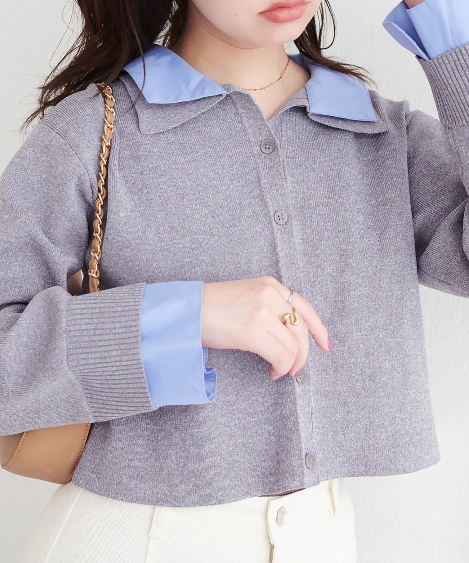 NICE CLAUP / OLIVE des OLIVE OUTLET(ナイスクラップ  / オリーブ デ オリーブ アウトレット) 【natural couture】ニット衿レイヤードカーデ