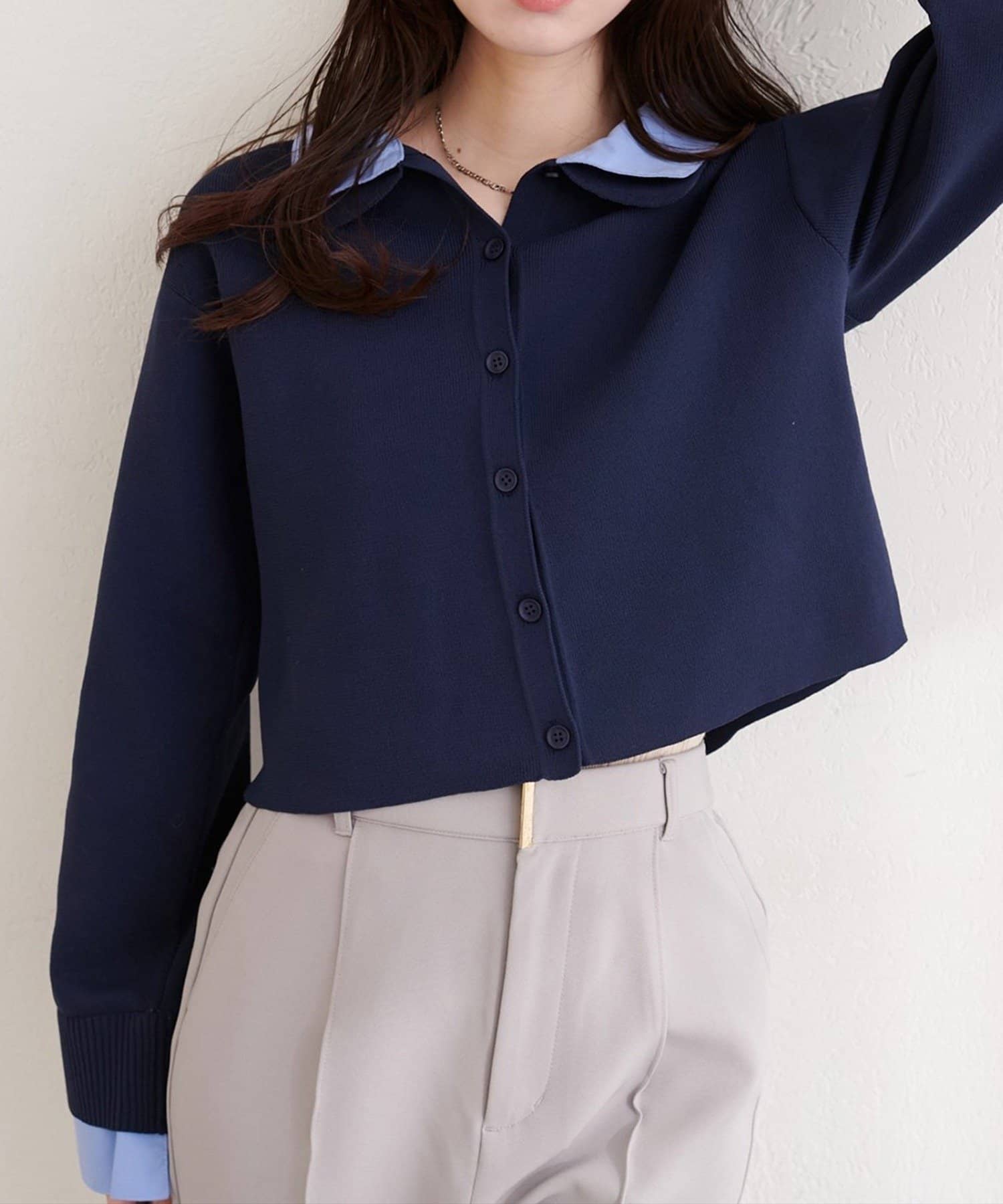 NICE CLAUP / OLIVE des OLIVE OUTLET(ナイスクラップ  / オリーブ デ オリーブ アウトレット) 【natural couture】ニット衿レイヤードカーデ