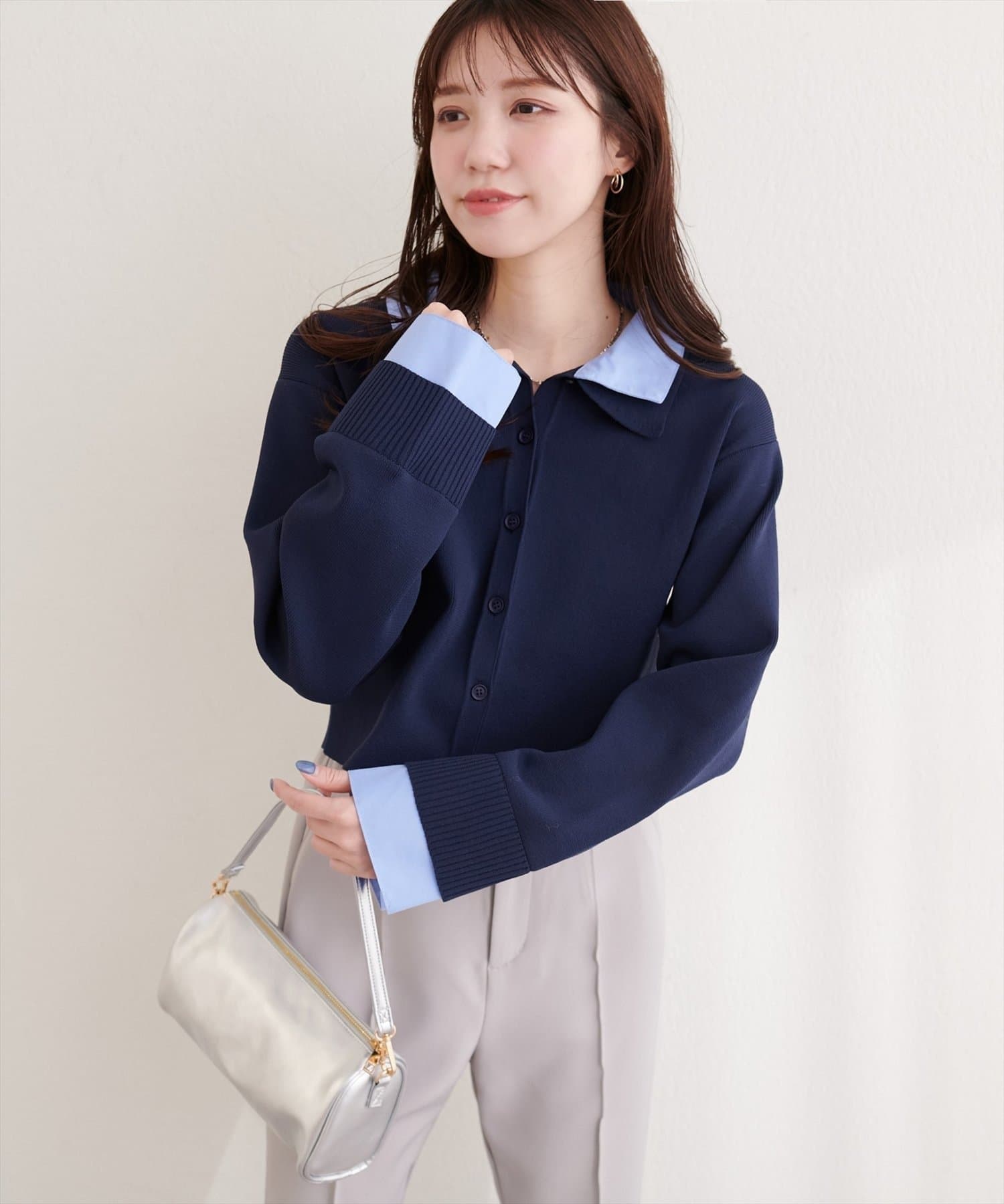 NICE CLAUP / OLIVE des OLIVE OUTLET(ナイスクラップ  / オリーブ デ オリーブ アウトレット) 【natural couture】ニット衿レイヤードカーデ