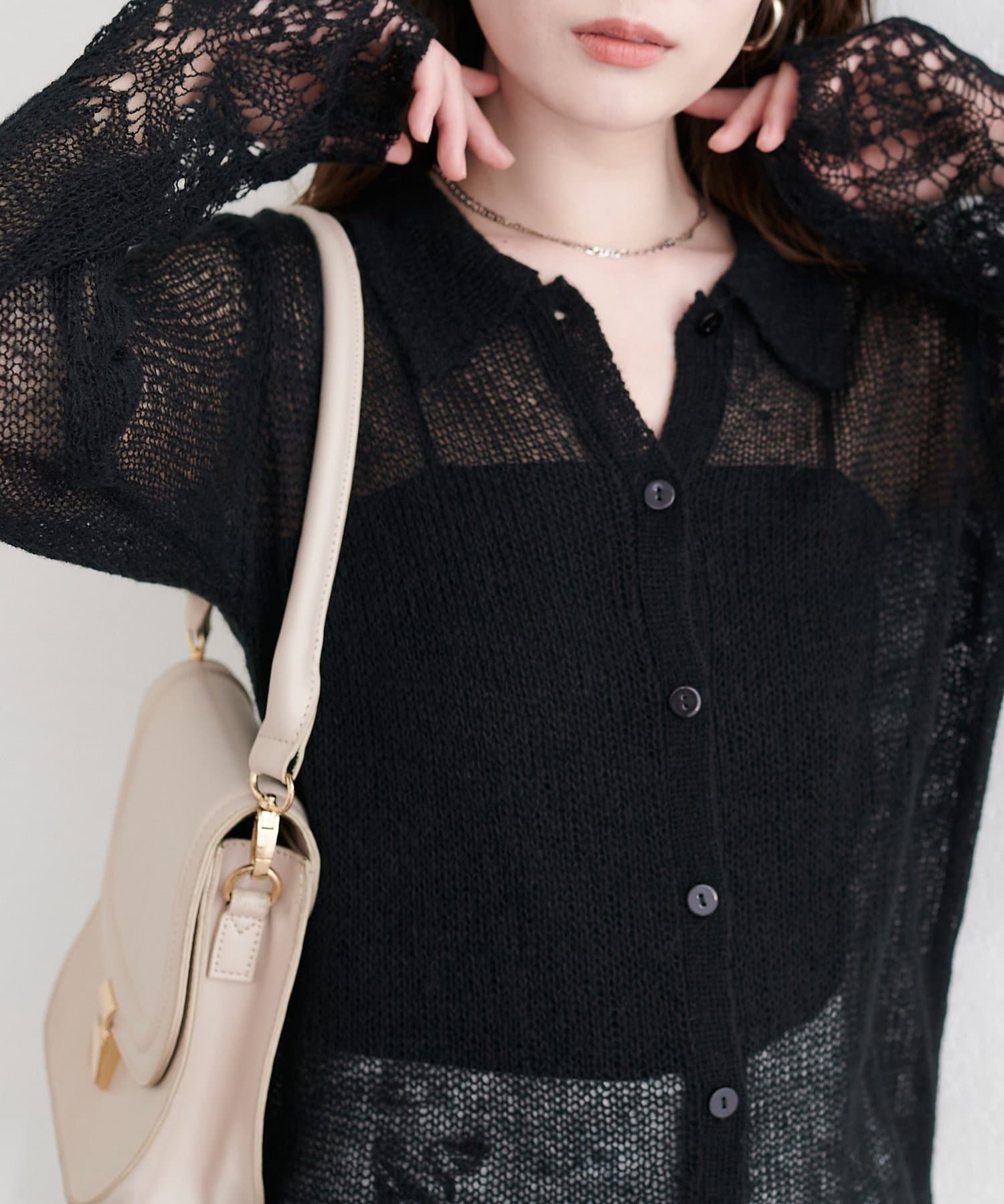 NICE CLAUP / OLIVE des OLIVE OUTLET(ナイスクラップ  / オリーブ デ オリーブ アウトレット) 【natural couture】衿付きデザインスリーブニット