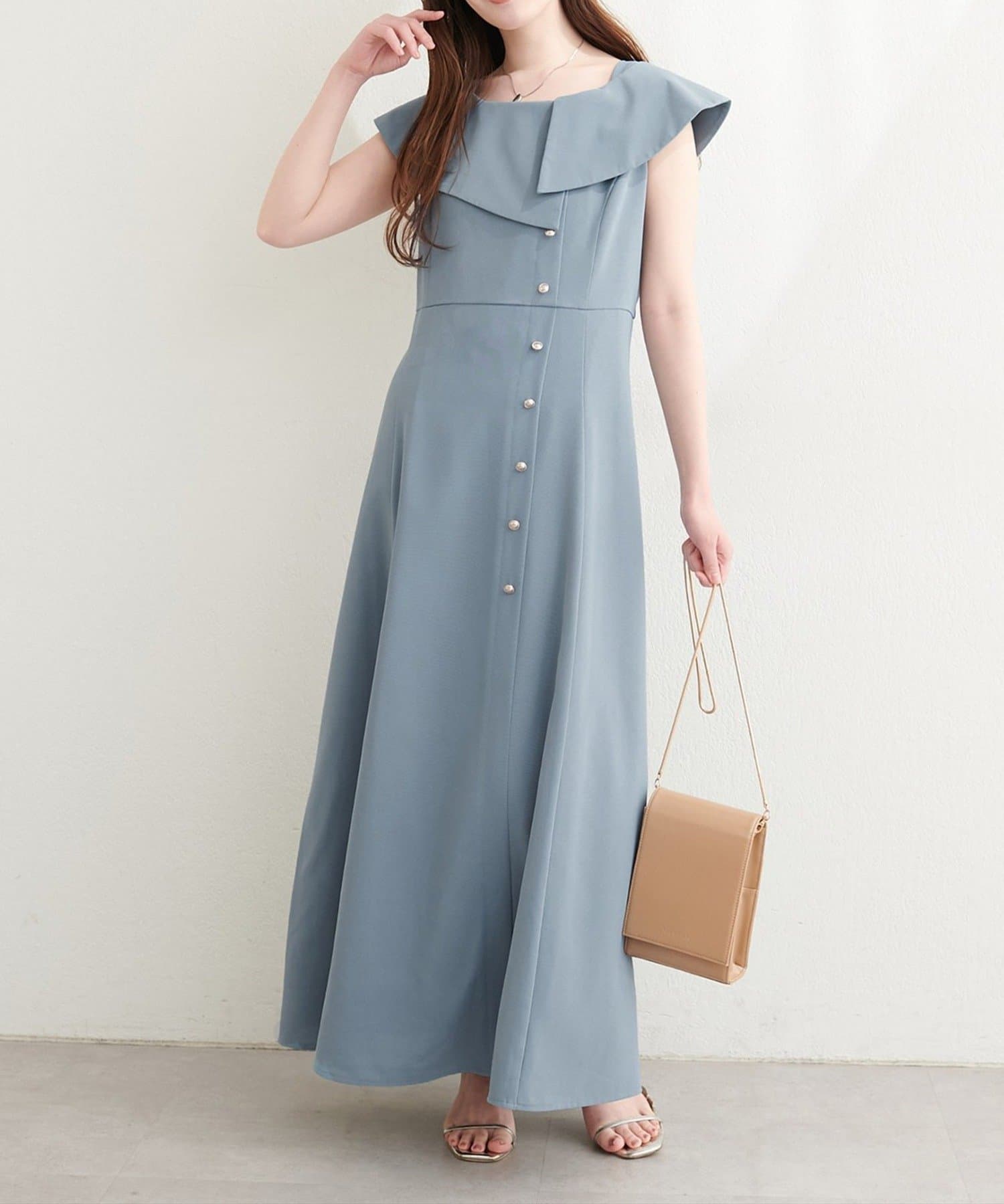 NICE CLAUP / OLIVE des OLIVE OUTLET(ナイスクラップ  / オリーブ デ オリーブ アウトレット) 【natural couture】アシメカラーオフショル風ワンピース