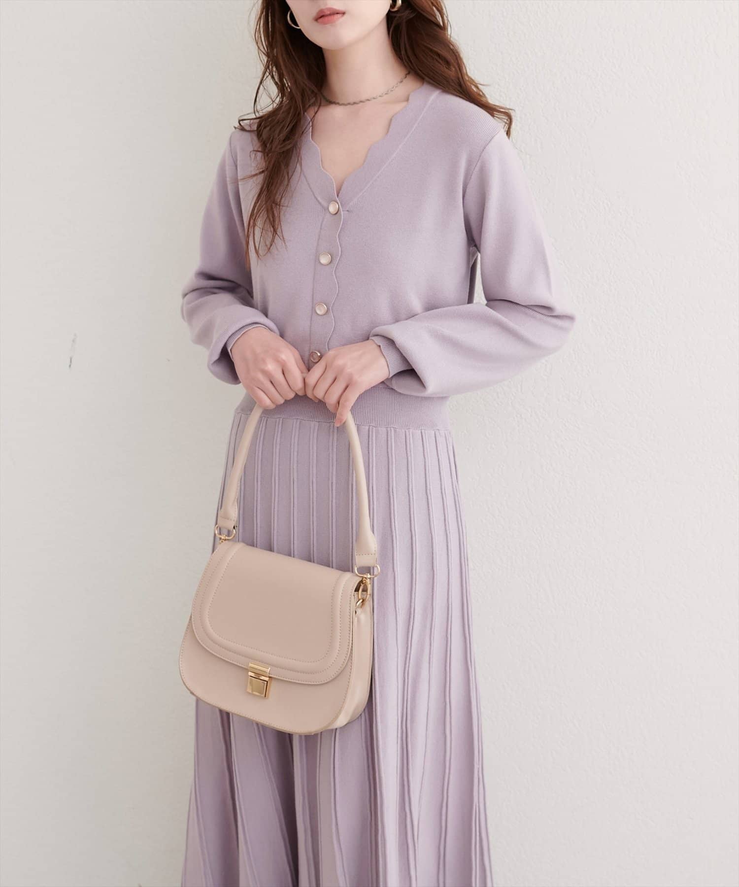 NICE CLAUP / OLIVE des OLIVE OUTLET(ナイスクラップ  / オリーブ デ オリーブ アウトレット) 【natural couture】スカラッププリーツニットワンピース