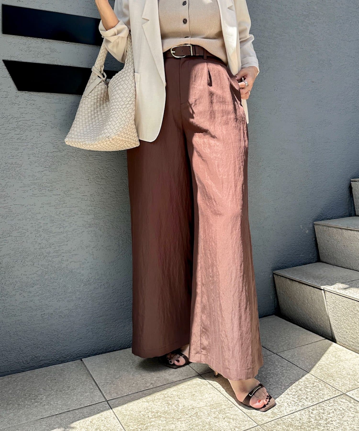 NOLLEY'S(ノーリーズ) ウォッシャブルフィブリルポプリンワイドパンツ
