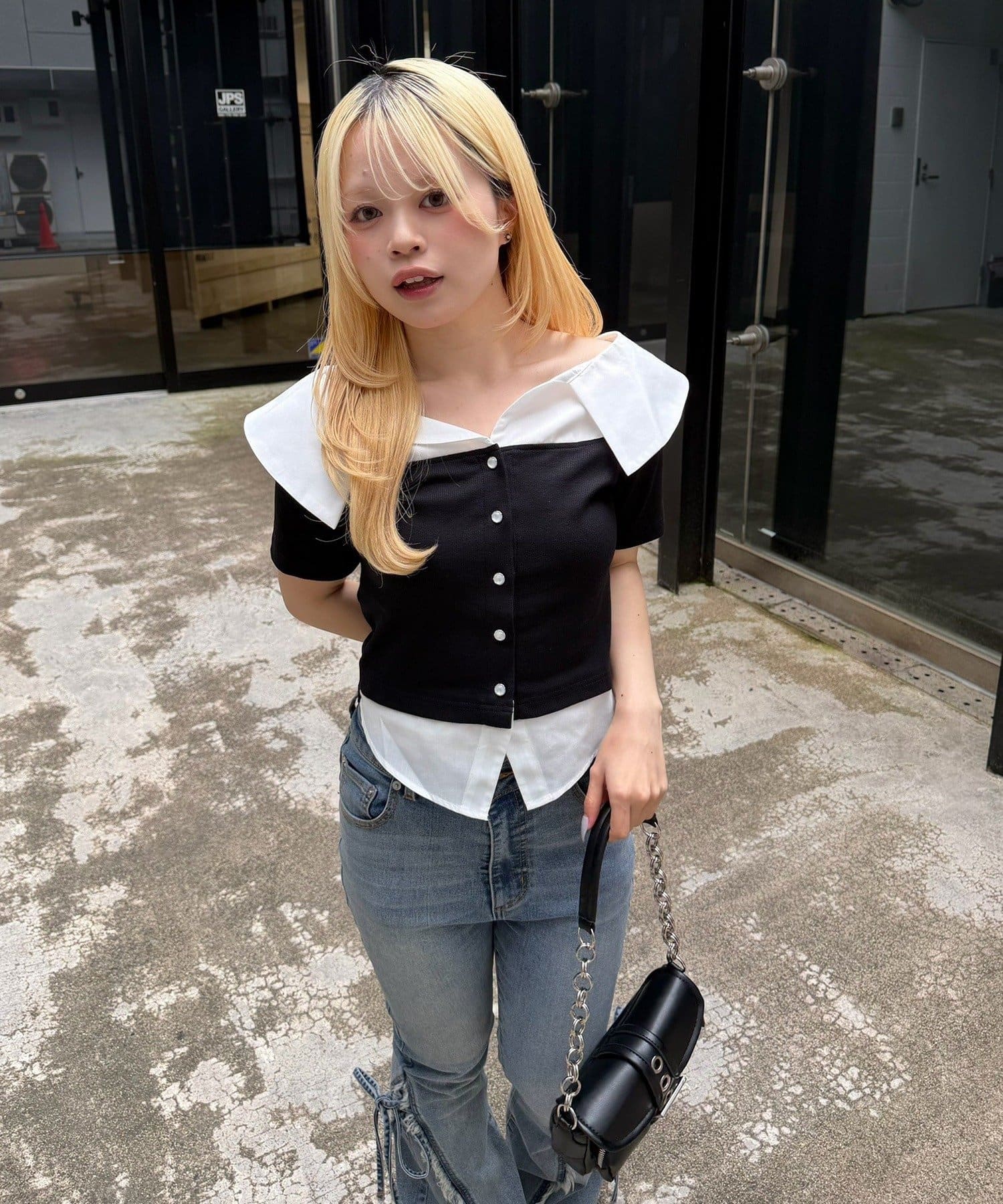 NICE CLAUP / OLIVE des OLIVE OUTLET(ナイスクラップ  / オリーブ デ オリーブ アウトレット) 【continuer】シャツフェイクオフショルトップス
