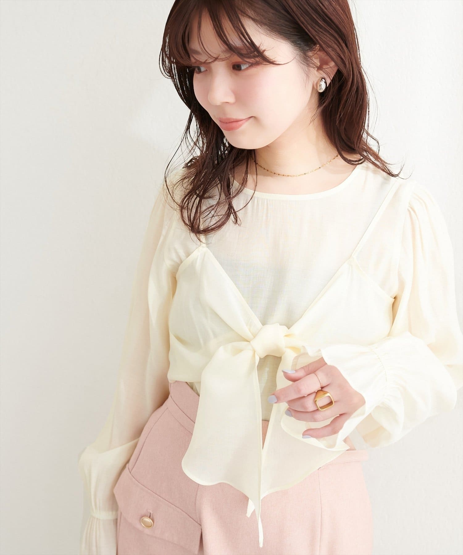NICE CLAUP / OLIVE des OLIVE OUTLET(ナイスクラップ  / オリーブ デ オリーブ アウトレット) 【natural couture】リボンビスチェ＋ブラウスＳＥＴ
