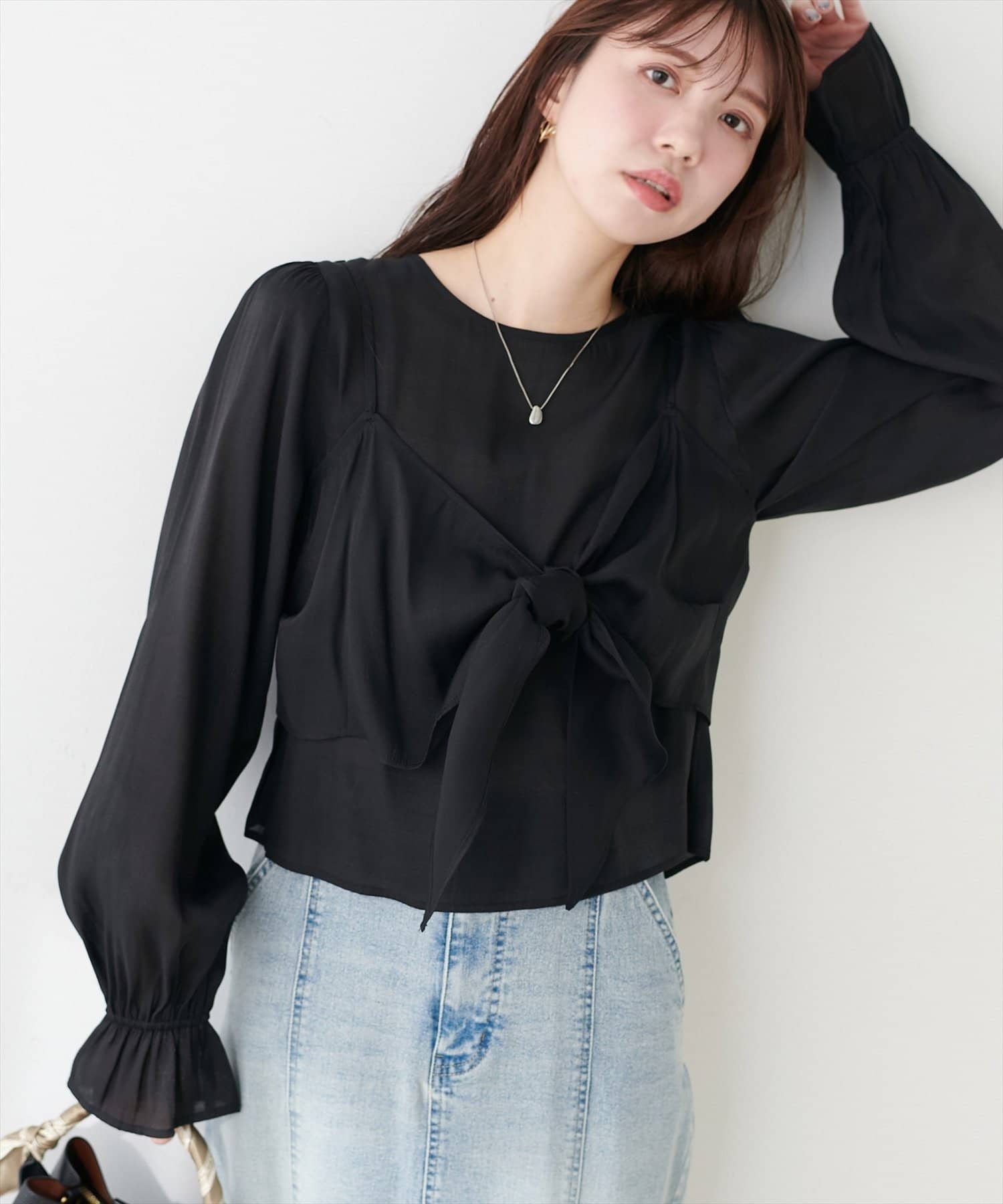 NICE CLAUP / OLIVE des OLIVE OUTLET(ナイスクラップ  / オリーブ デ オリーブ アウトレット) 【natural couture】リボンビスチェ＋ブラウスＳＥＴ