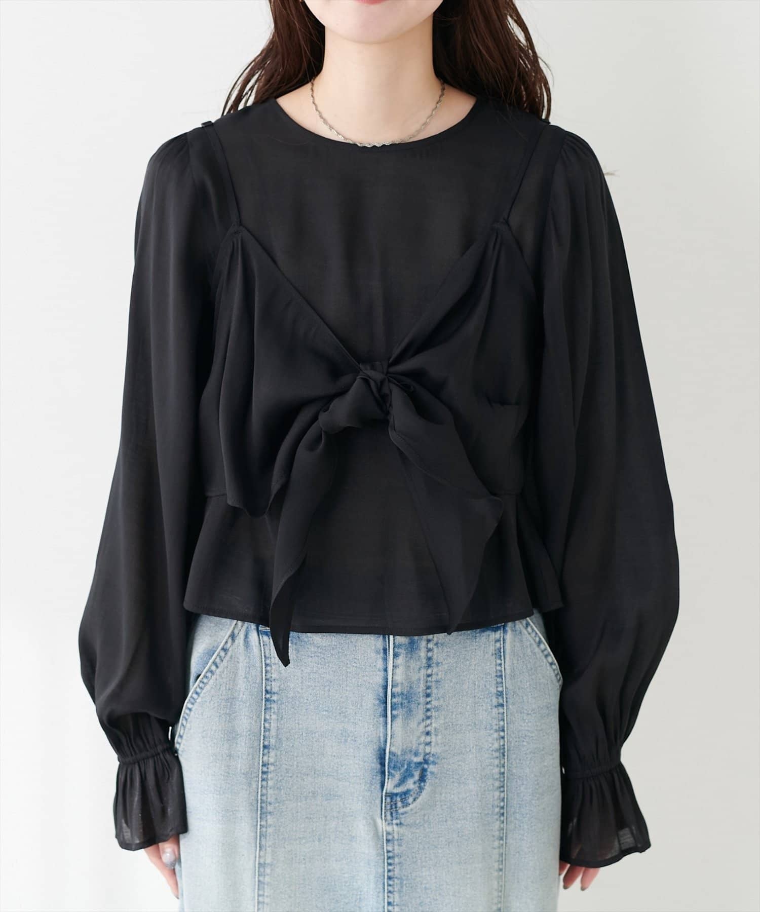 NICE CLAUP / OLIVE des OLIVE OUTLET(ナイスクラップ  / オリーブ デ オリーブ アウトレット) 【natural couture】リボンビスチェ＋ブラウスＳＥＴ