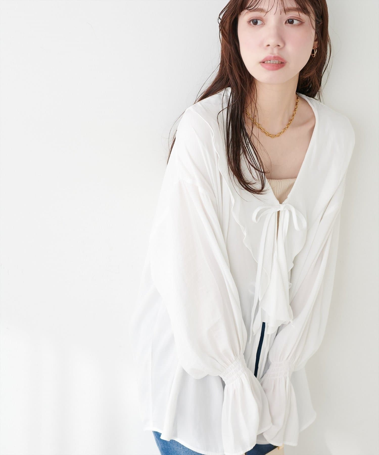 NICE CLAUP / OLIVE des OLIVE OUTLET(ナイスクラップ  / オリーブ デ オリーブ アウトレット) 【natural couture】ポリエステルレーヨンフリルシャツ