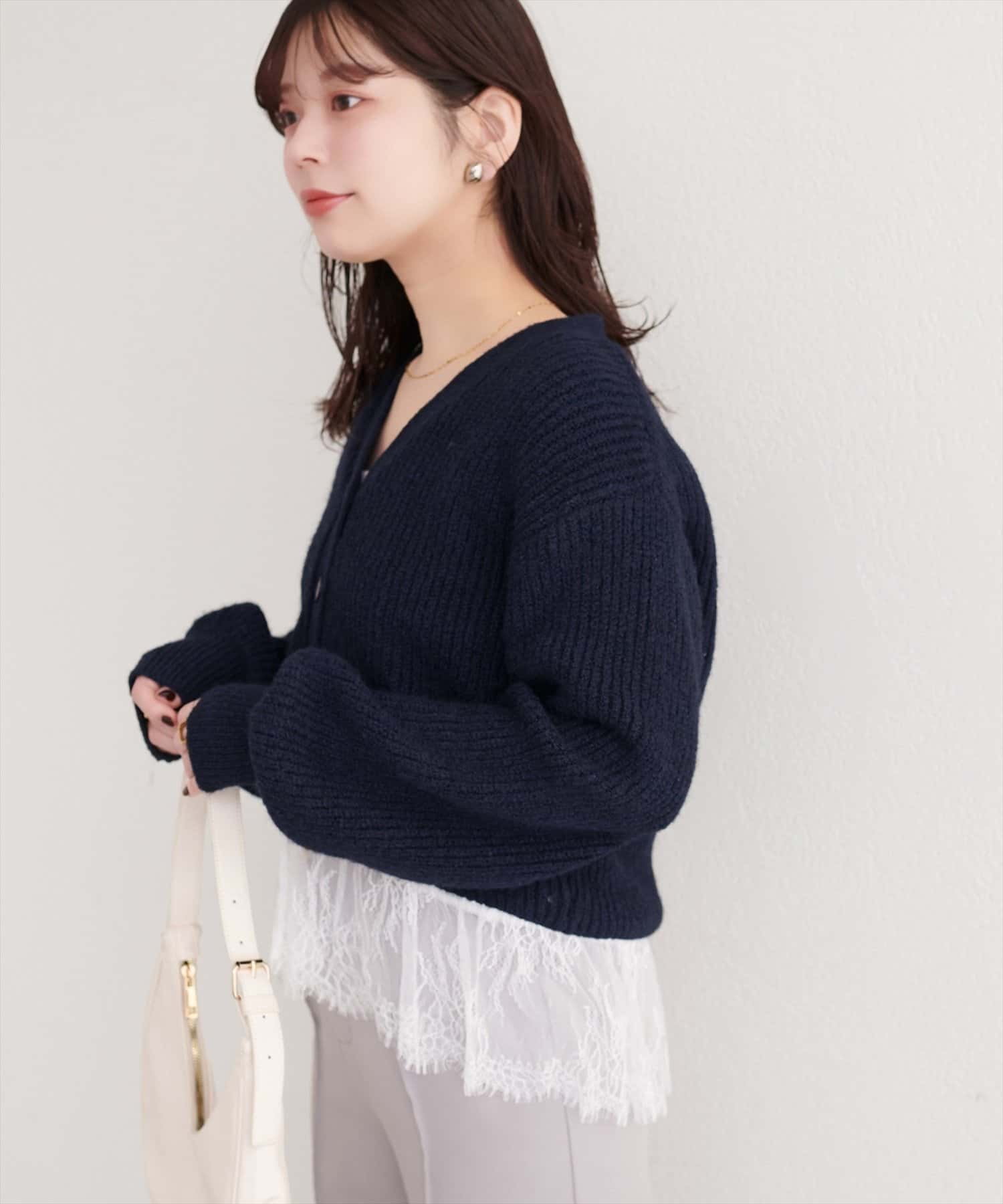 NICE CLAUP / OLIVE des OLIVE OUTLET(ナイスクラップ  / オリーブ デ オリーブ アウトレット) 【natural couture】裾レースカーディガン